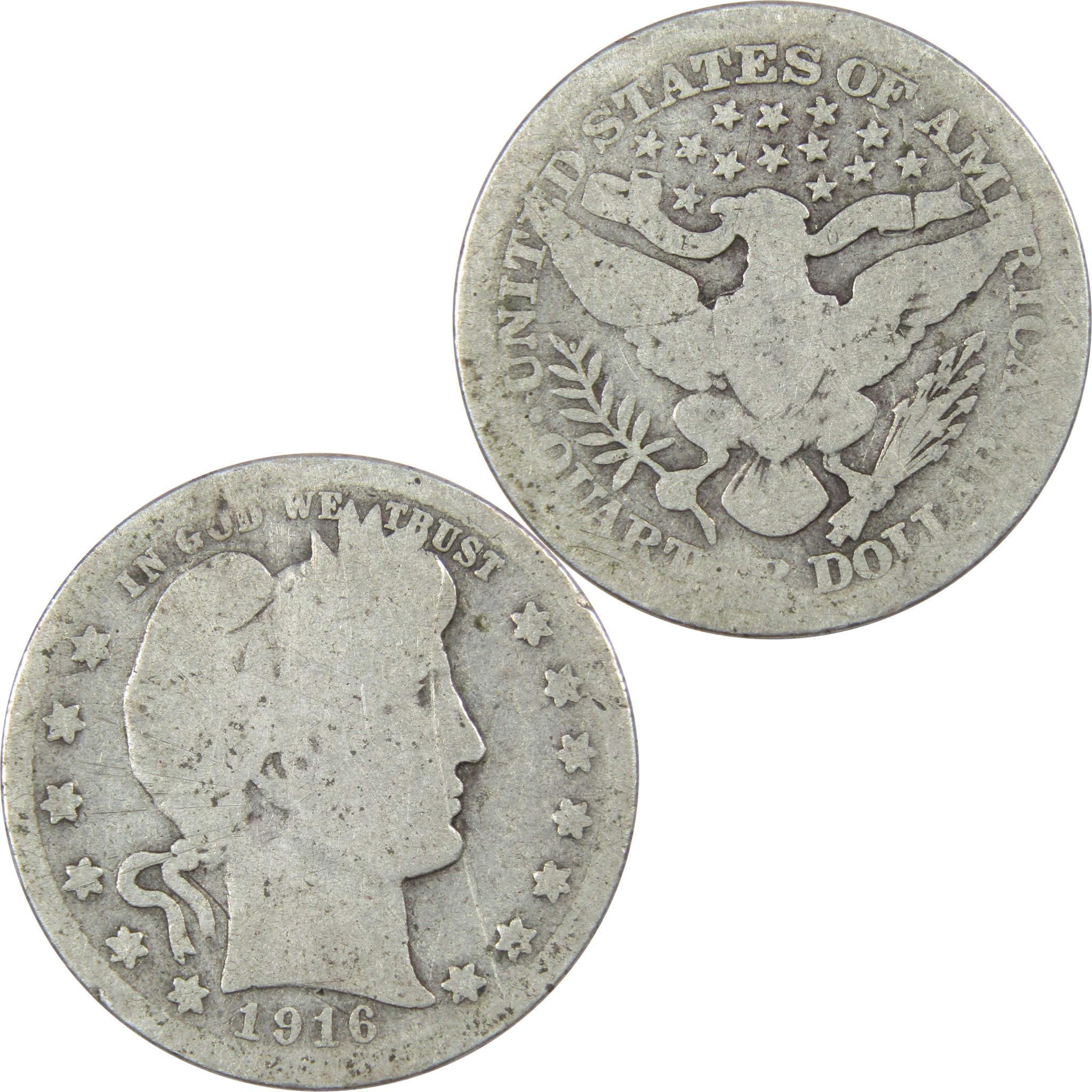 1916 Barber Quarter AG About Good 90% Silver 25c US Type Coin Collectible