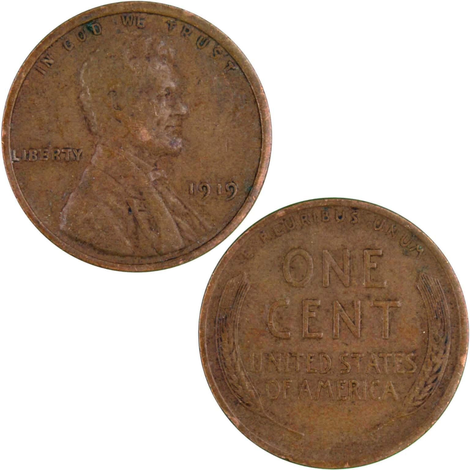 1919 Lincoln Wheat Cent VF Very Fine Bronze Penny 1c Coin Collectible