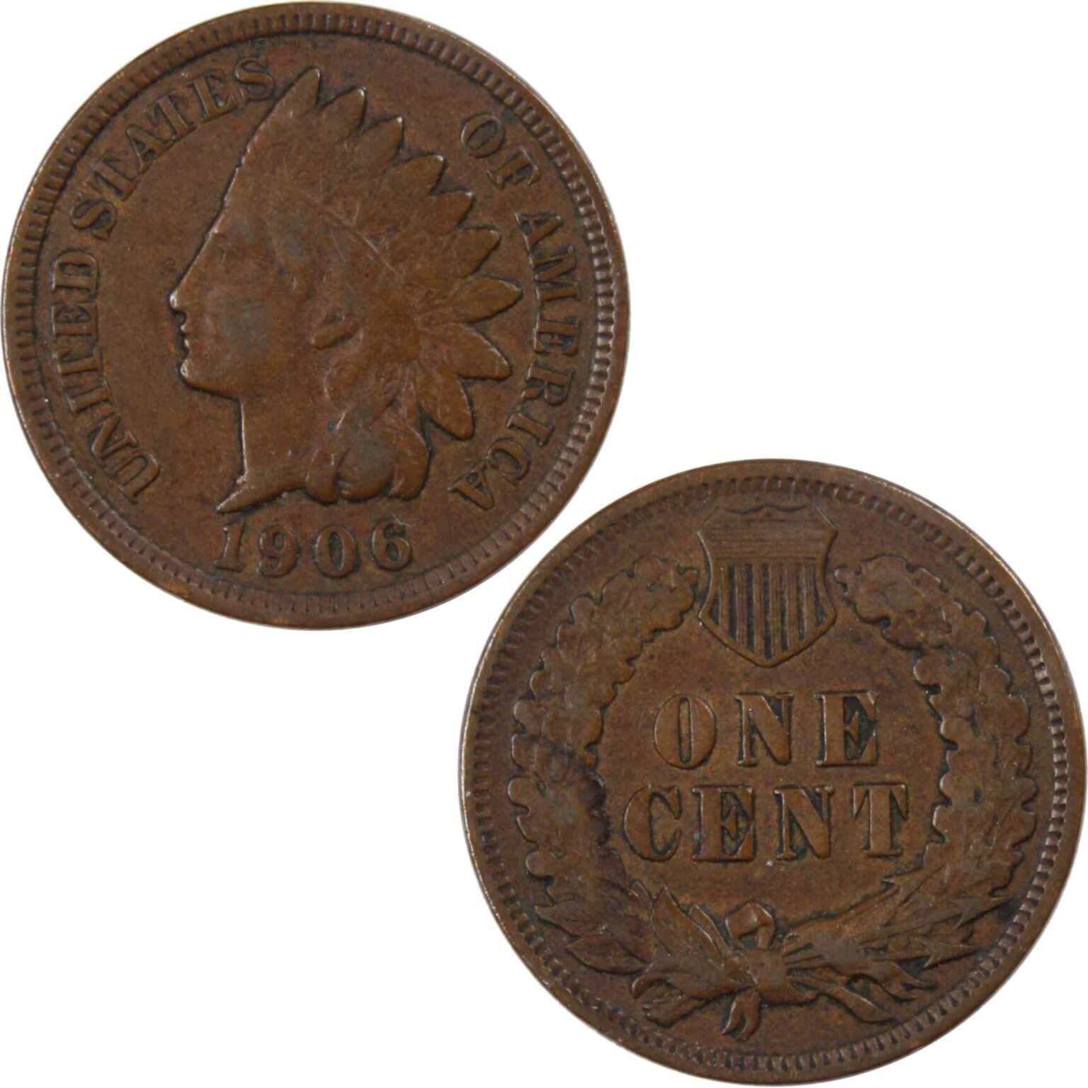 1906 Indian Head Cent F Fine Bronze Penny 1c Coin Collectible