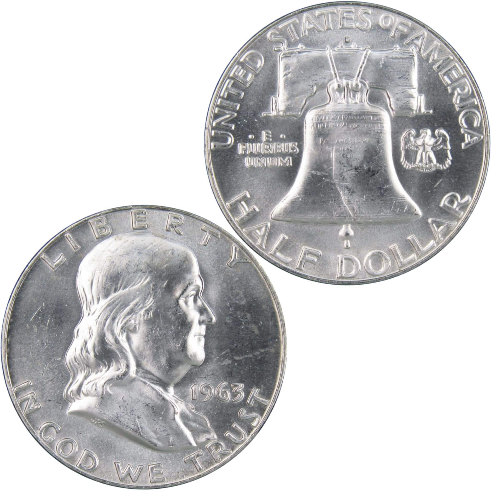 1963 D Franklin Half Dollar BU Uncirculated Mint State 90% Silver 50c US Coin