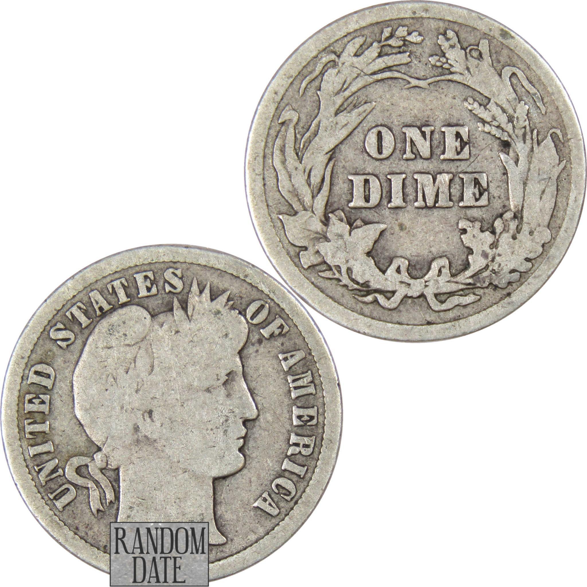 Barber Dime G Good Random Date 90% Silver 10c US Type Coin Collectible