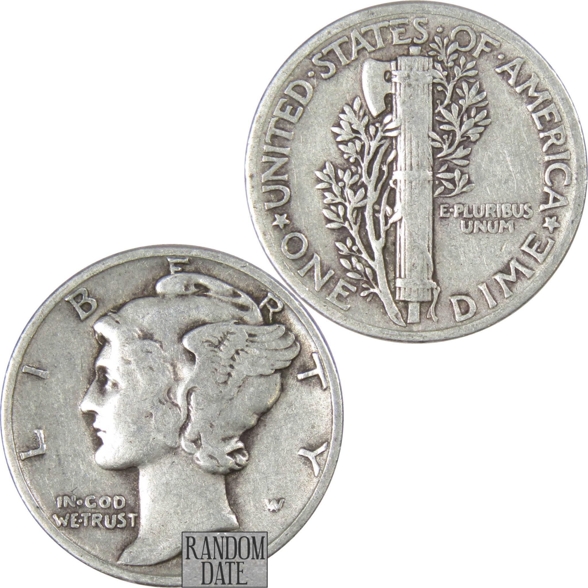 Mercury Dime Random Date F Fine 90% Silver 10c US Coin Collectible
