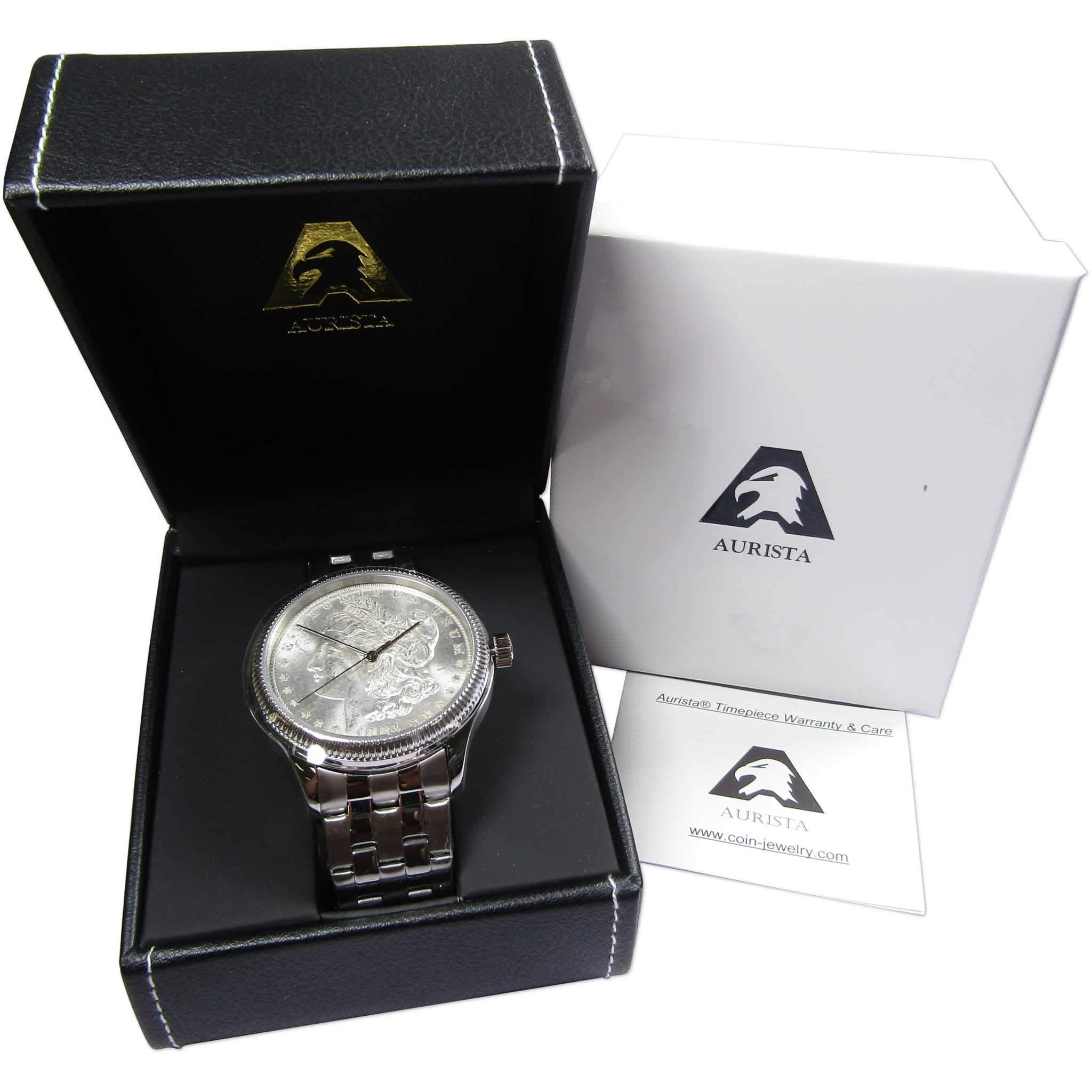 Aurista Morgan Dollar Wristwatch Timepiece Swiss Quartz Movement Stainless Steel