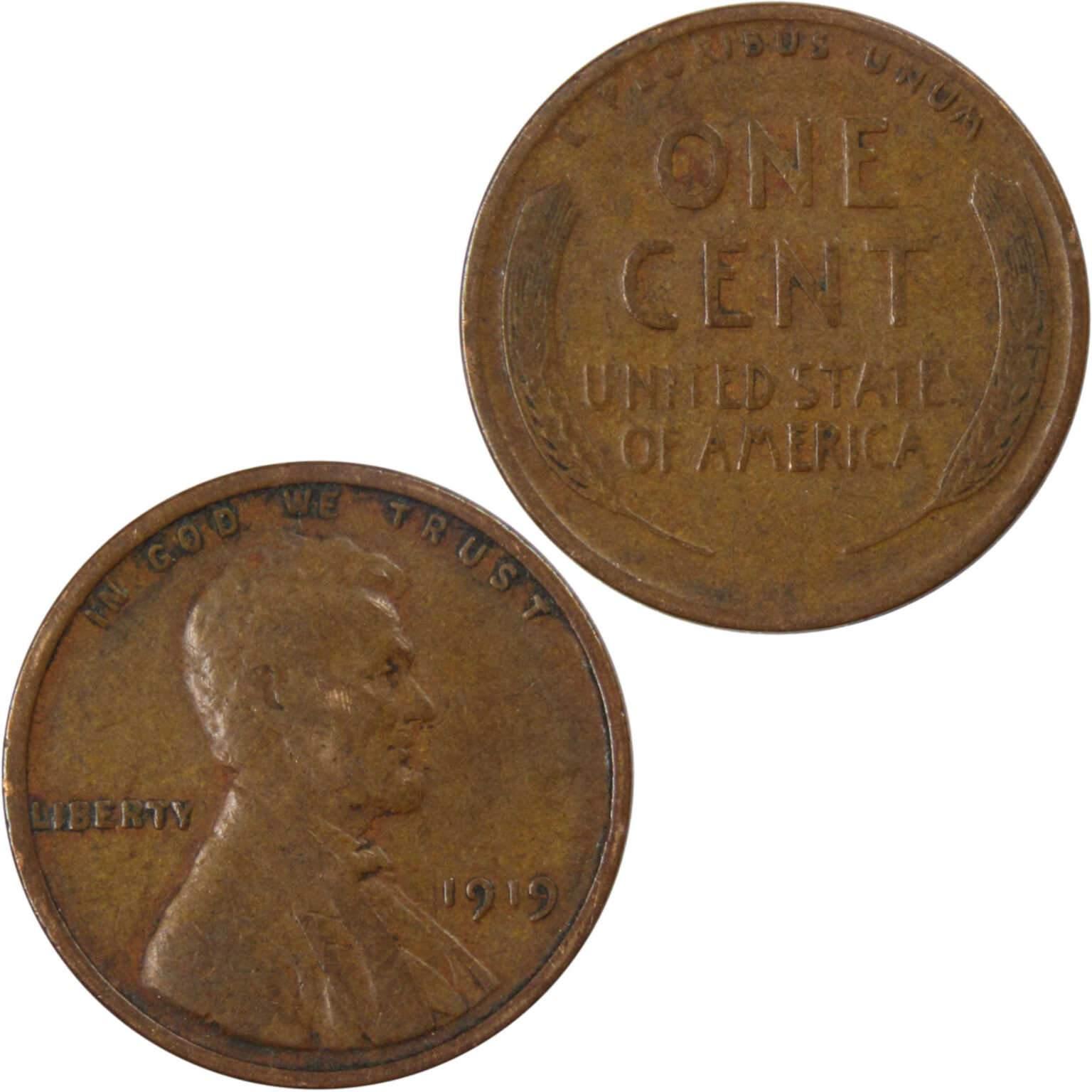 1919 Lincoln Wheat Cent F Fine Bronze Penny 1c Coin Collectible