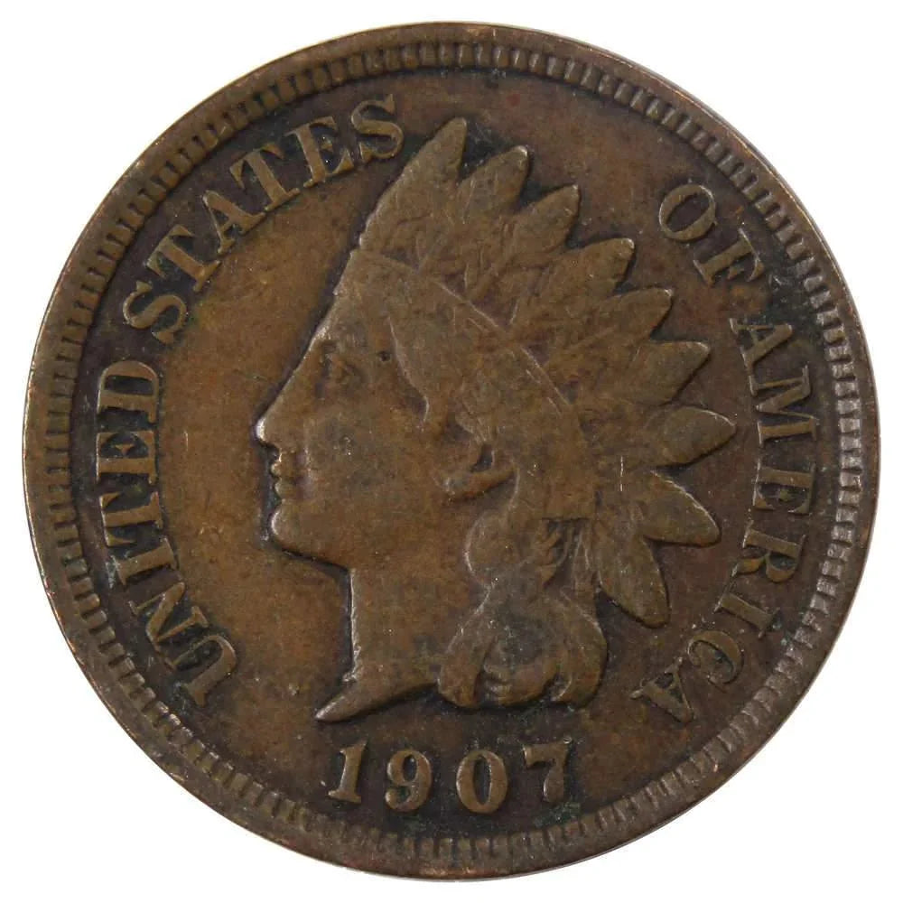 1907 Indian Head Cent F Fine Bronze Penny 1c Coin Collectible