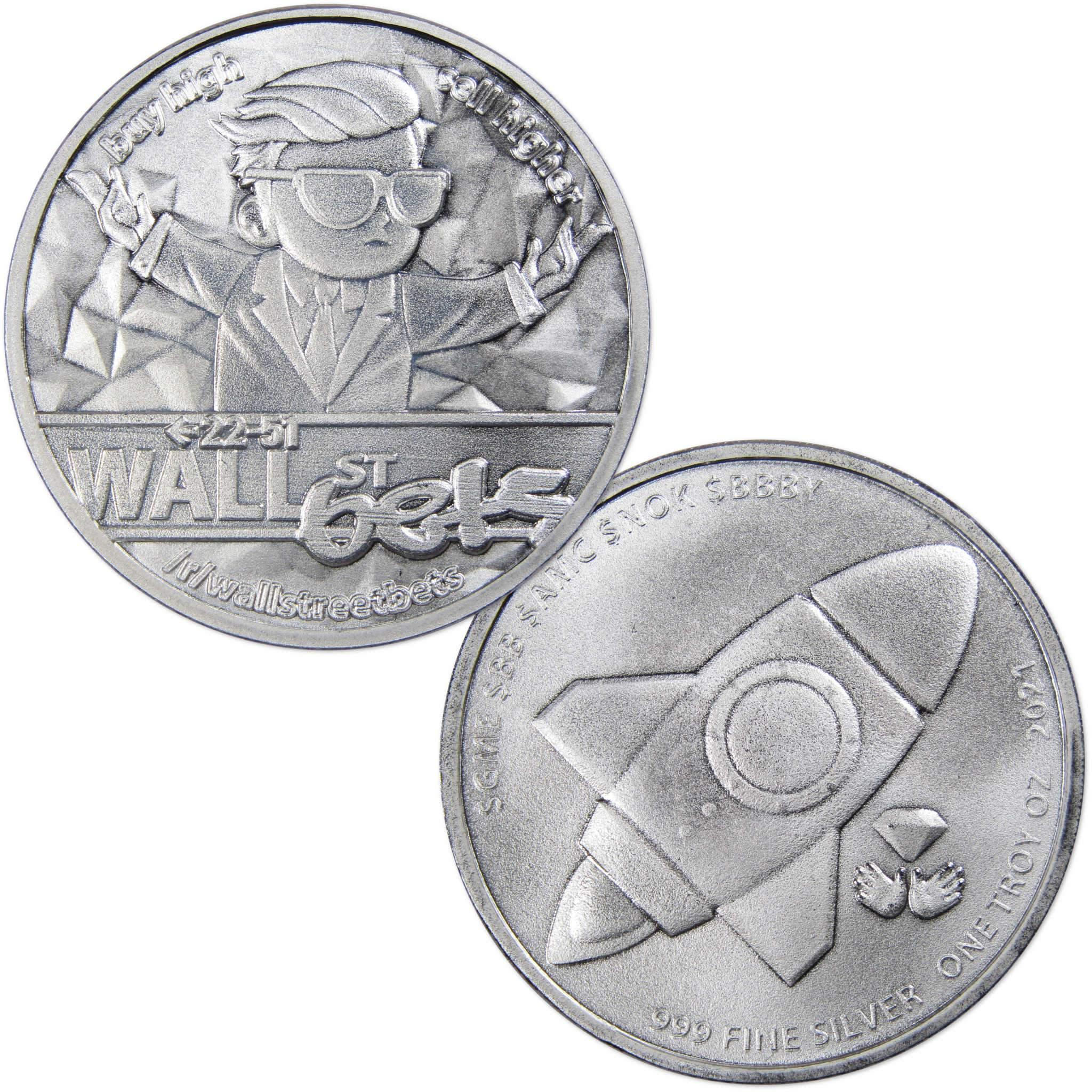 Wall Street Bets 1 oz .999 Fine Silver Round Diamond Hands WallStreetBets 2021