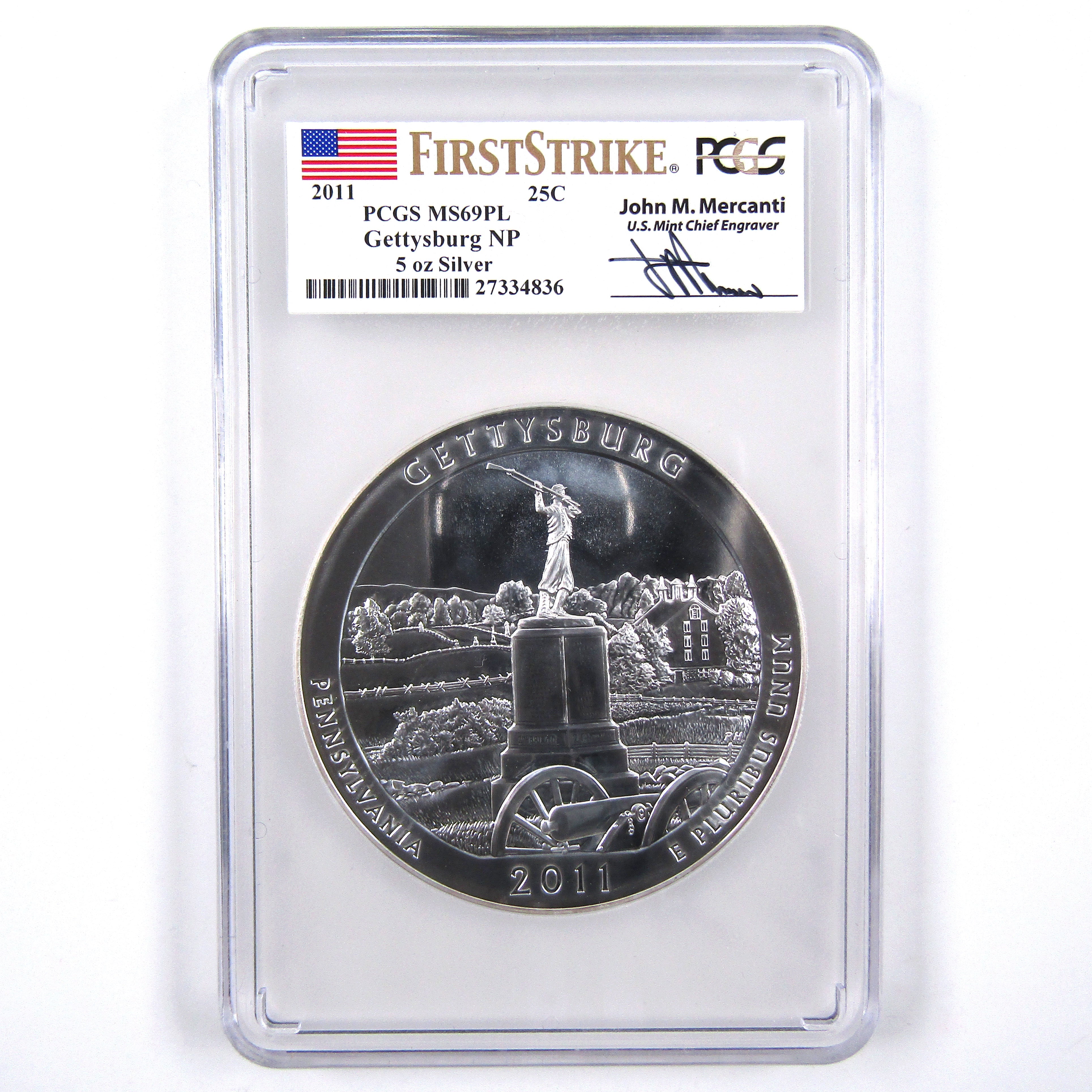 2011 Gettysburg National Park MS 69 PL PCGS 5 oz Silver SKU:CPC2096