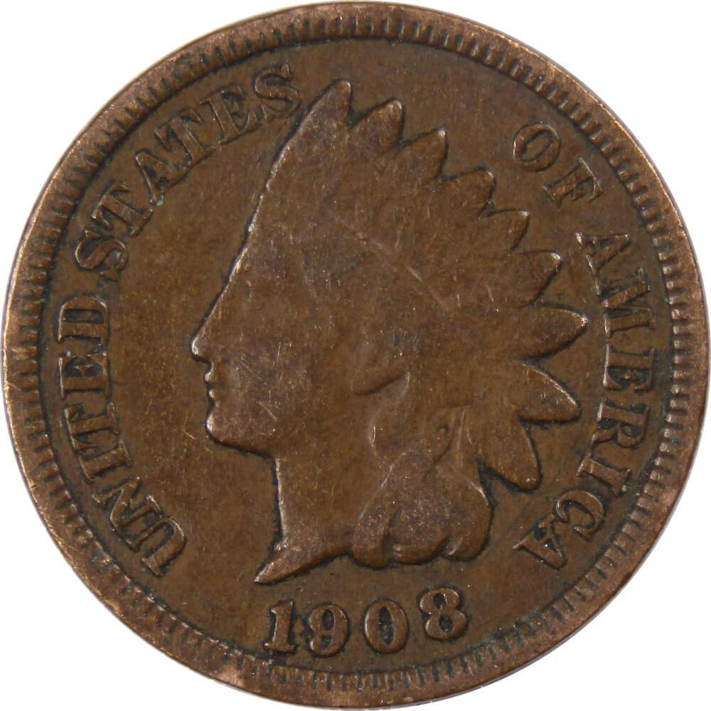 1908 Indian Head Cent AG About Good Bronze Penny 1c Coin Collectible