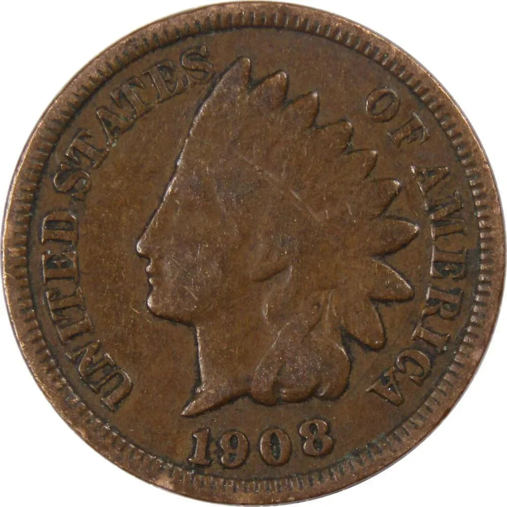 1908 Indian Head Cent AG About Good Bronze Penny 1c Coin Collectible