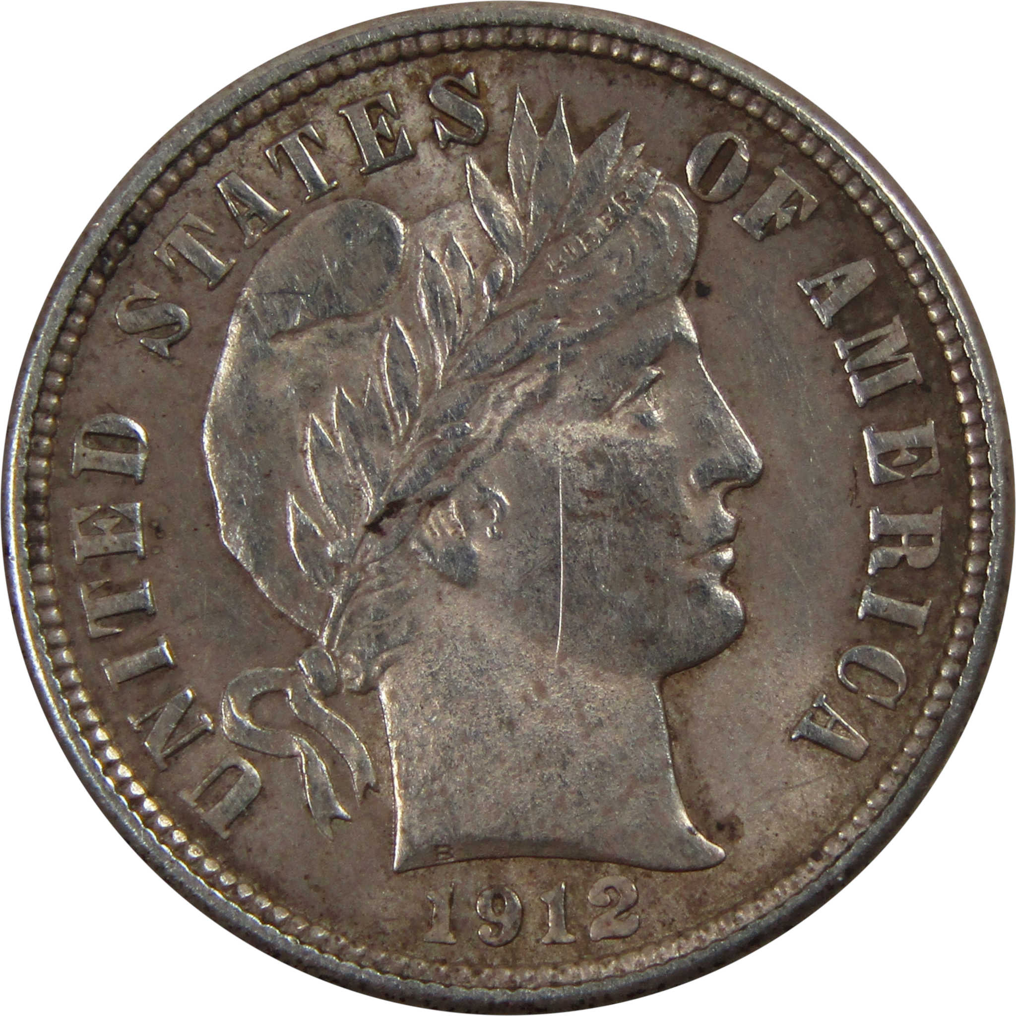 1912 Barber Dime AU About Uncirculated 90% Silver 10c Coin SKU:I4927