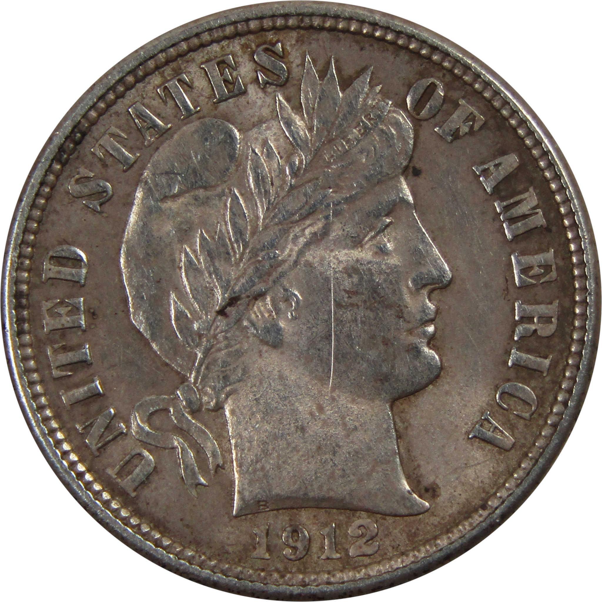 1912 Barber Dime AU About Uncirculated 90% Silver 10c Coin SKU:I4927