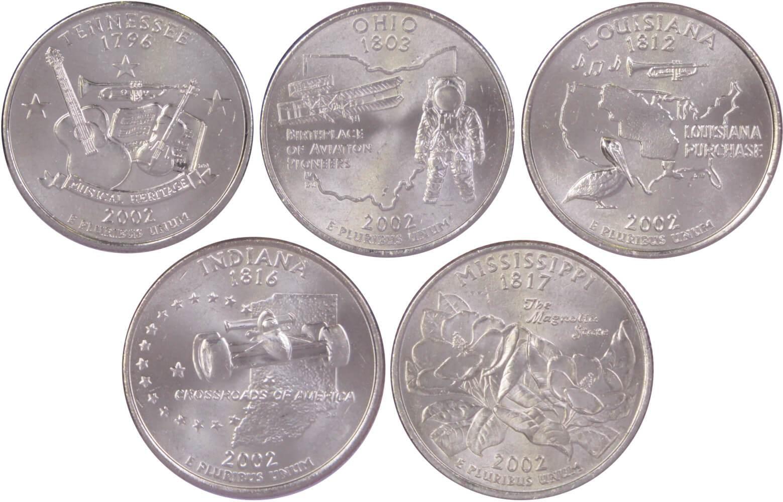 2002 P State Quarter 5 Coin Set BU Uncirculated Mint State 25c Collectible