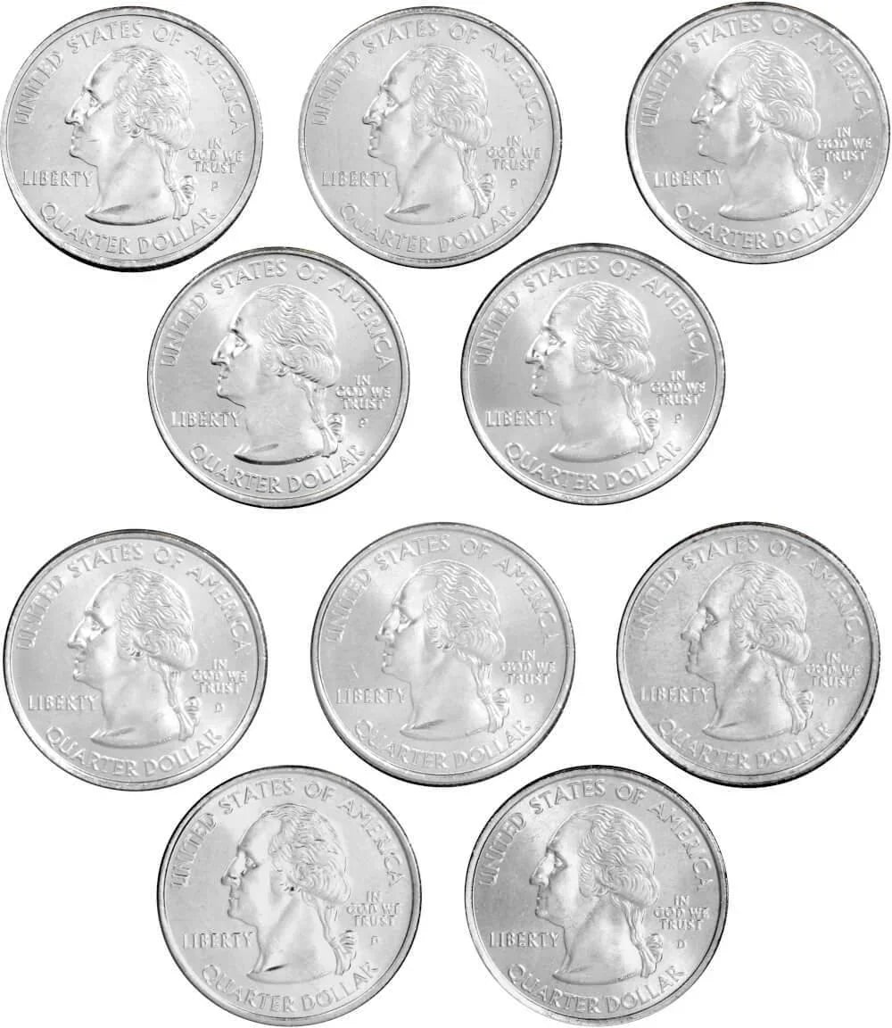2008 P&D State Quarter 10 Coin Set BU Uncirculated Mint State 25c Collectible