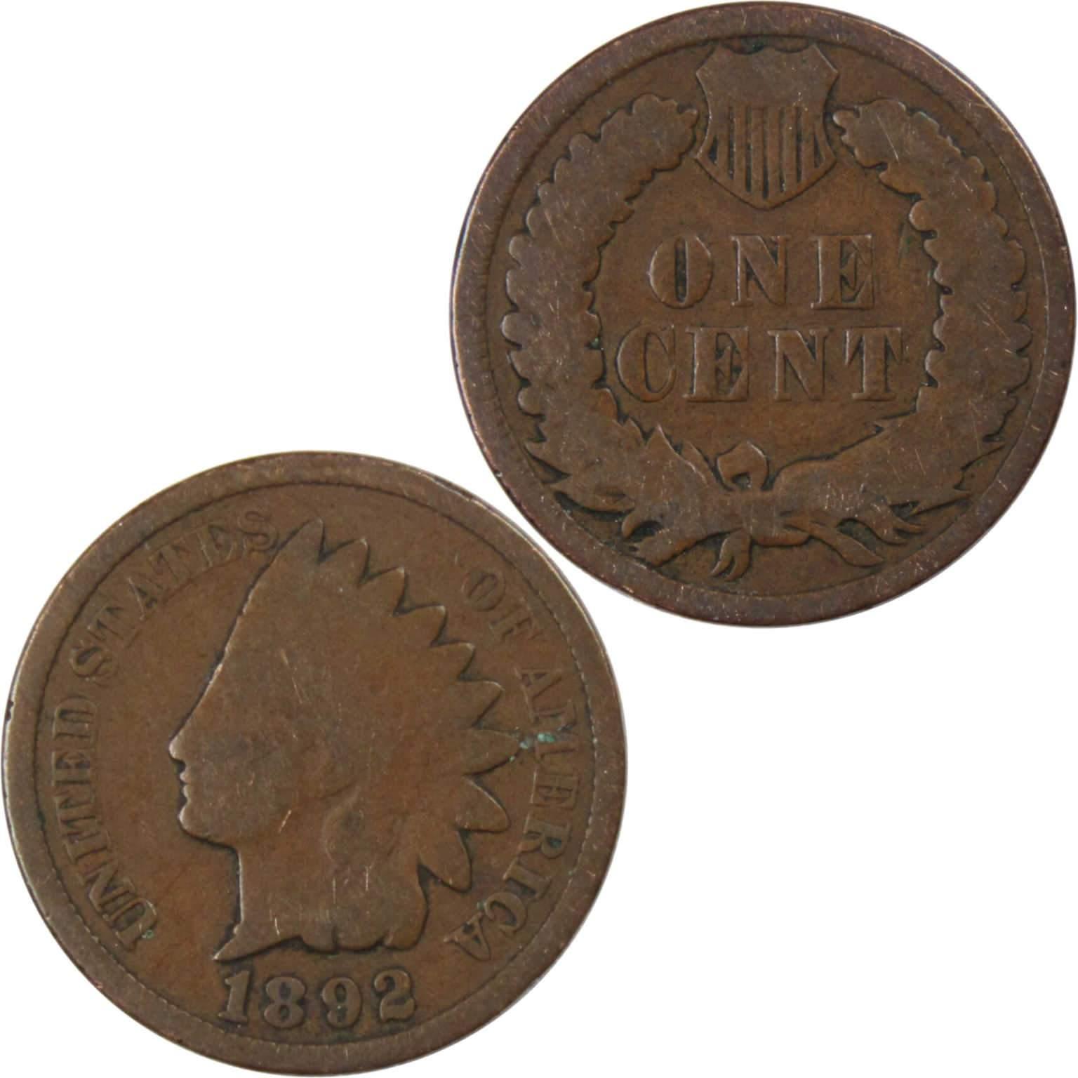 1892 Indian Head Cent G Good Bronze Penny 1c Coin Collectible