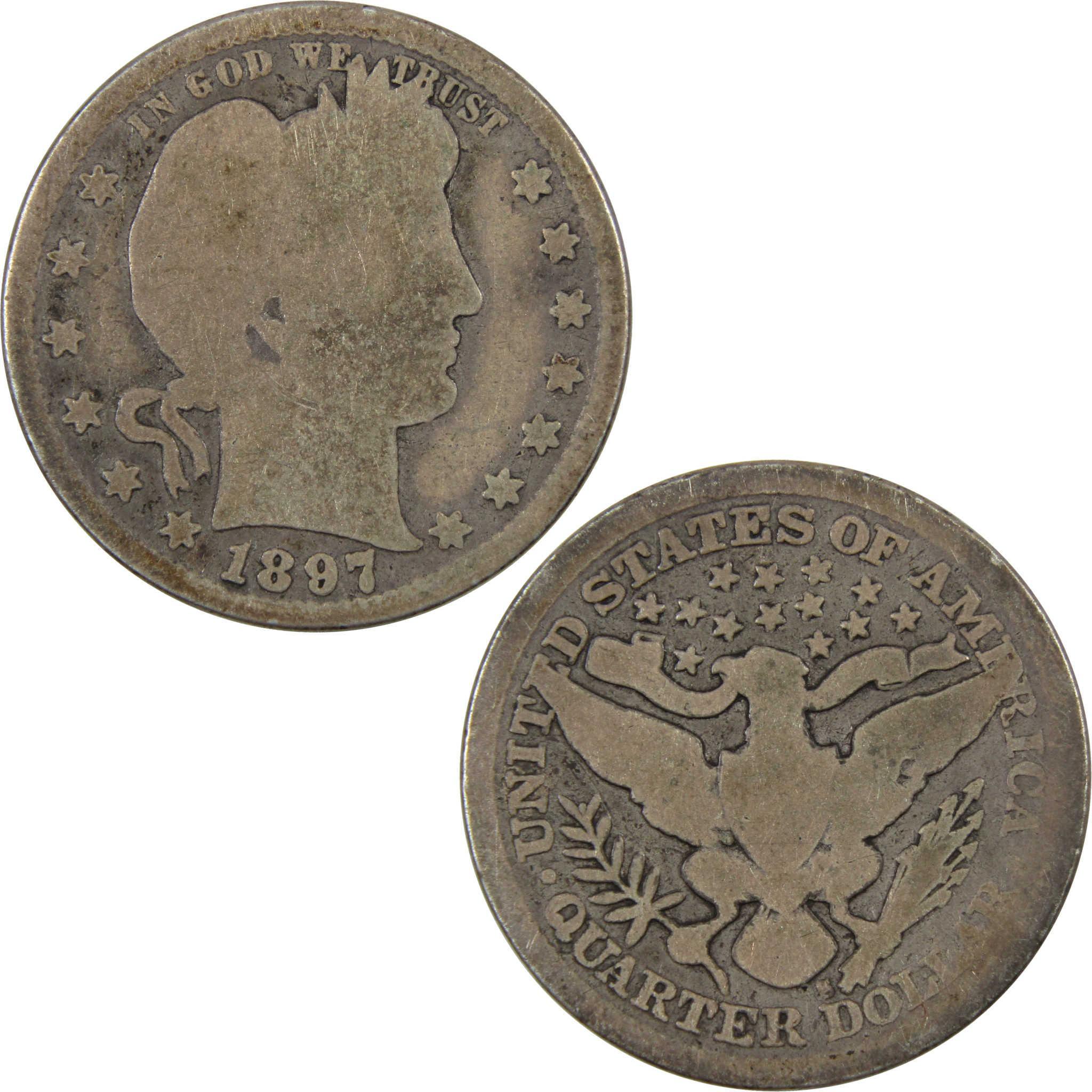 1897 S Barber Quarter G Good 90% Silver 25c Coin SKU:I5342