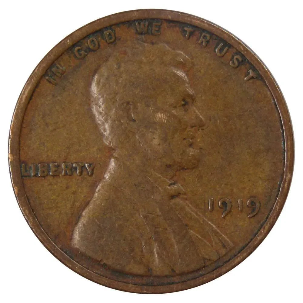 1919 Lincoln Wheat Cent F Fine Bronze Penny 1c Coin Collectible