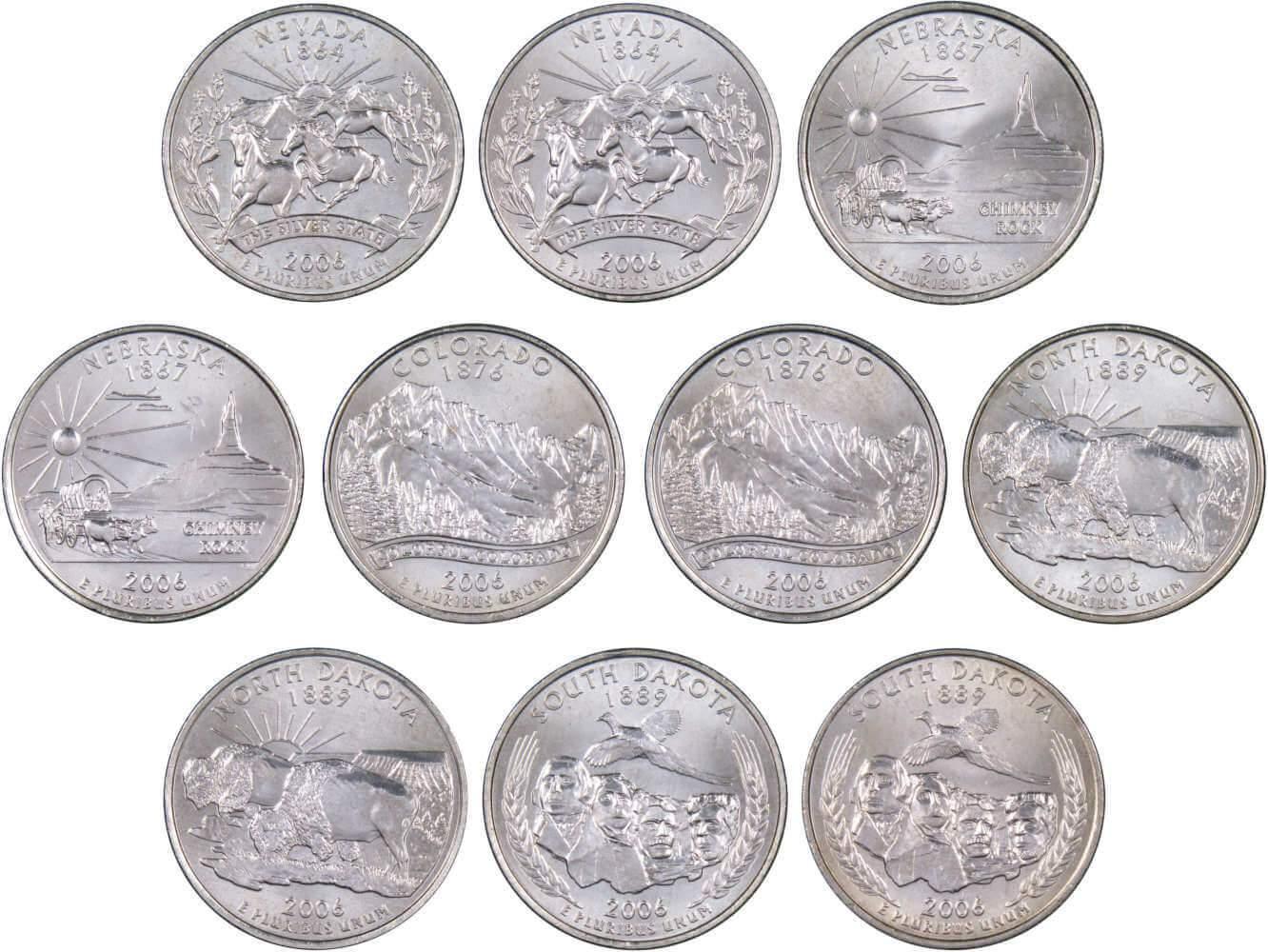 2006 P&D State Quarter 10 Coin Set BU Uncirculated Mint State 25c Collectible
