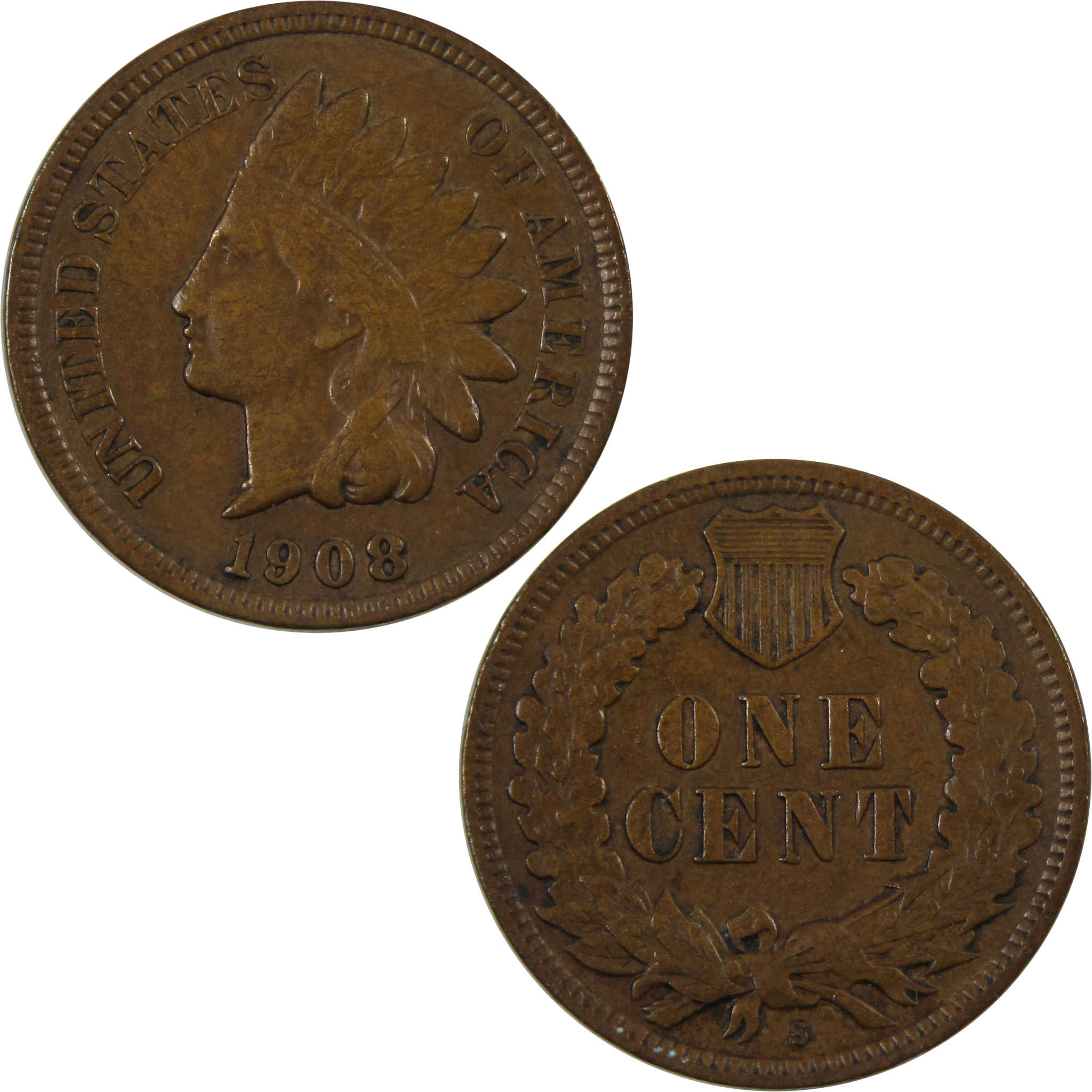 1908 S Indian Head Cent XF EF Extremely Fine Penny 1c Coin SKU:I4758