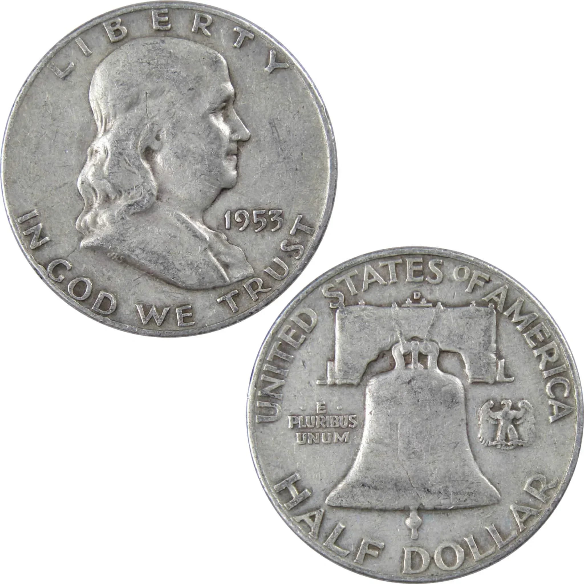 1953 D Franklin Half Dollar F Fine 90% Silver 50c US Coin Collectible