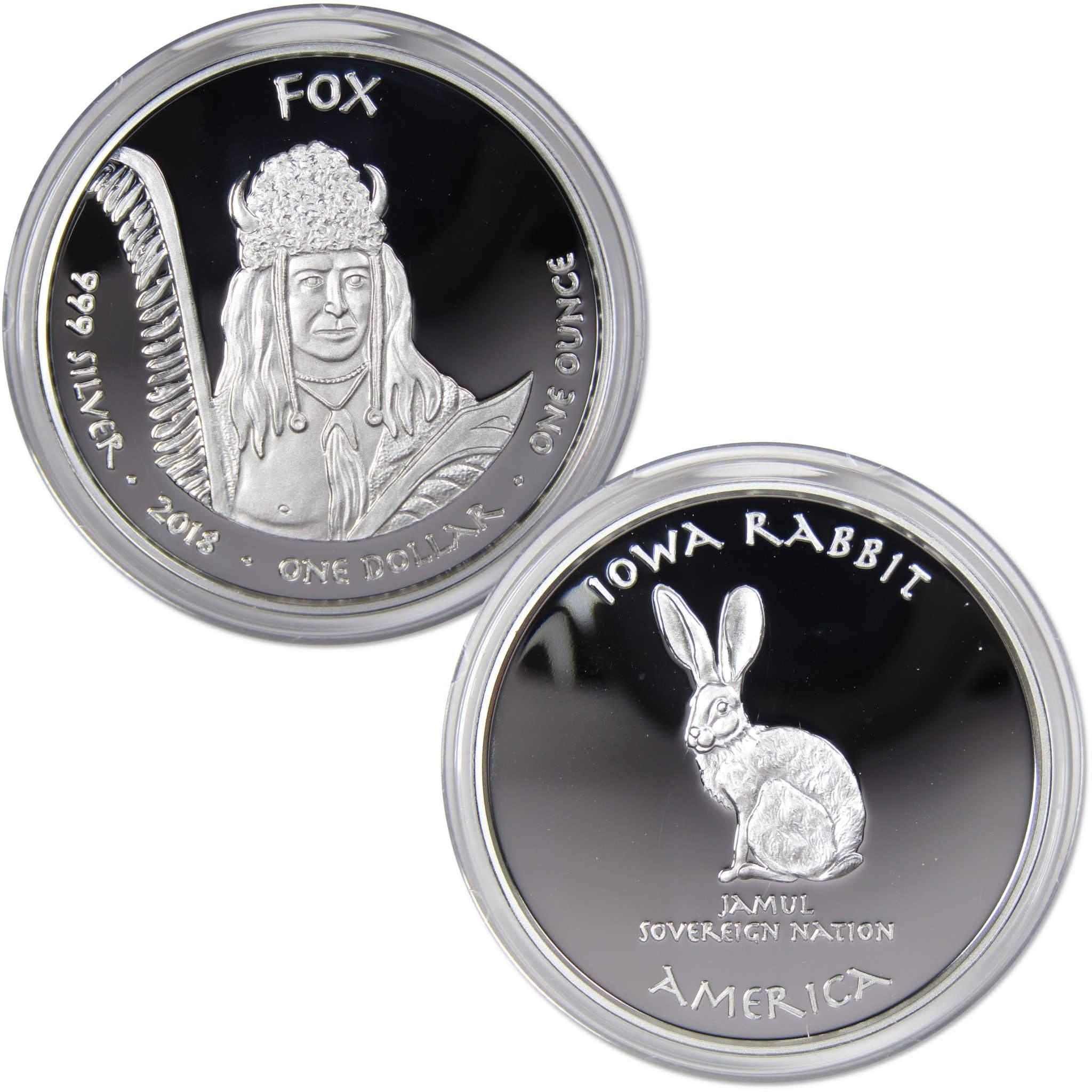2018 Native American Jamul Fox Iowa Rabbit 1 oz .999 Fine Silver $1 Proof Coin