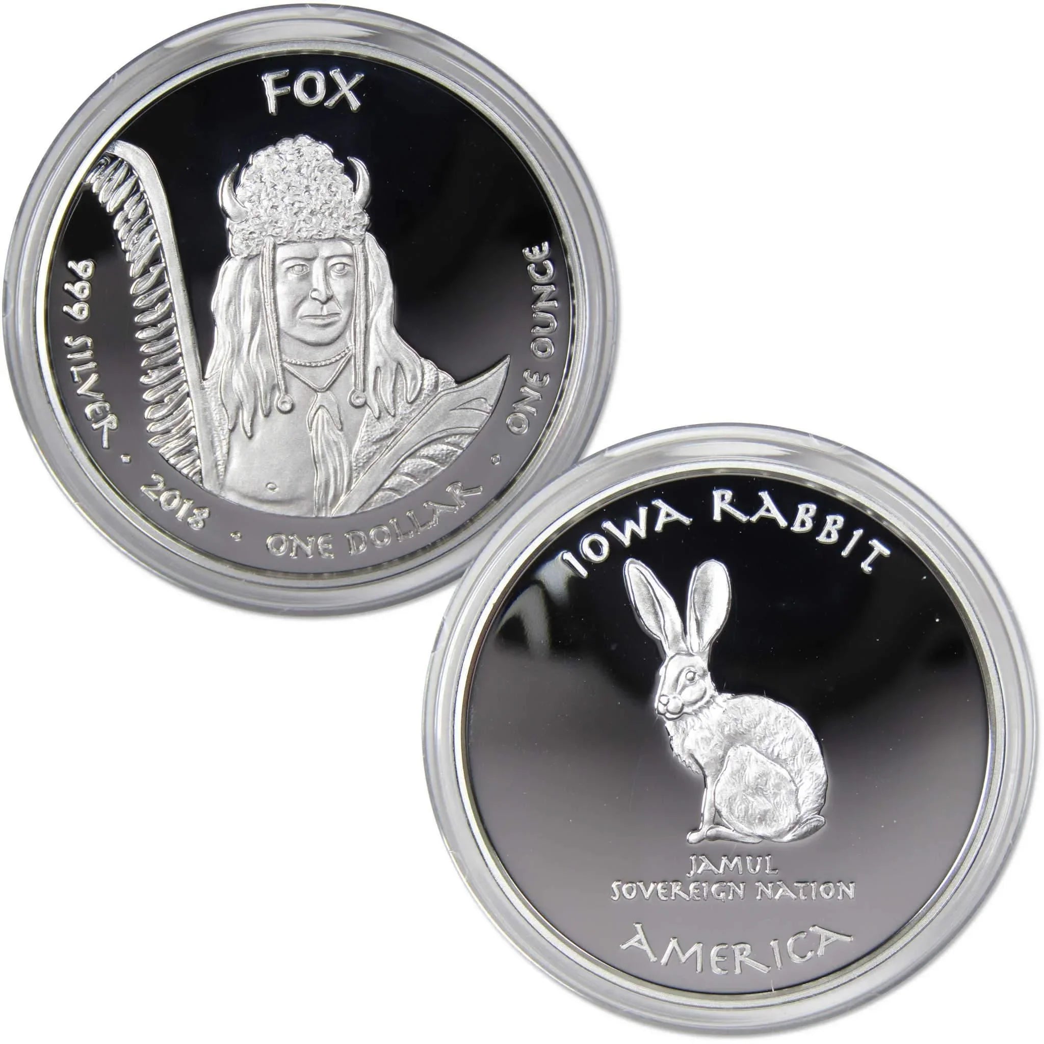 2018 Native American Jamul Fox Iowa Rabbit 1 oz .999 Fine Silver $1 Proof Coin