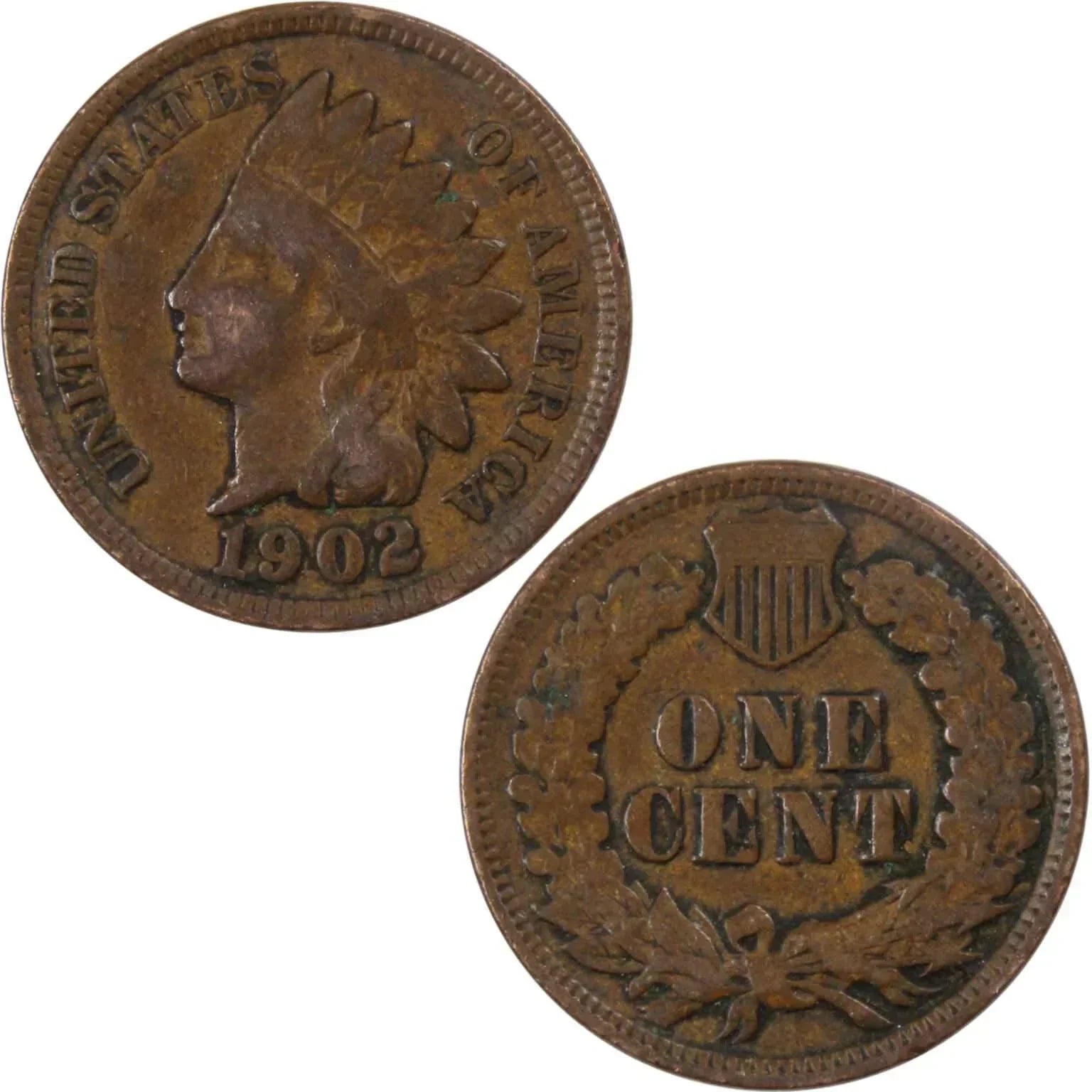 1902 Indian Head Cent AG About Good Bronze Penny 1c Coin Collectible