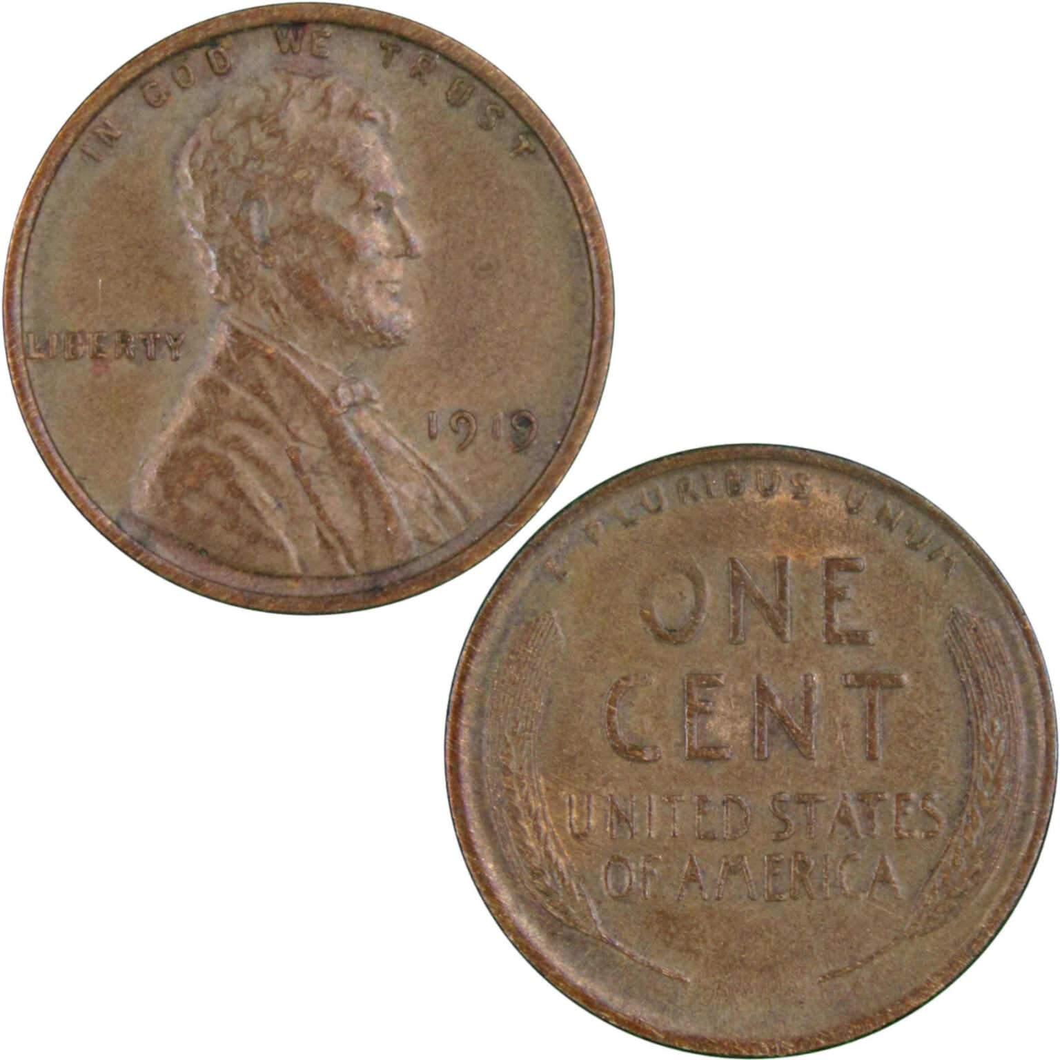 1919 Lincoln Wheat Cent AU About Uncirculated Bronze Penny 1c Coin Collectible