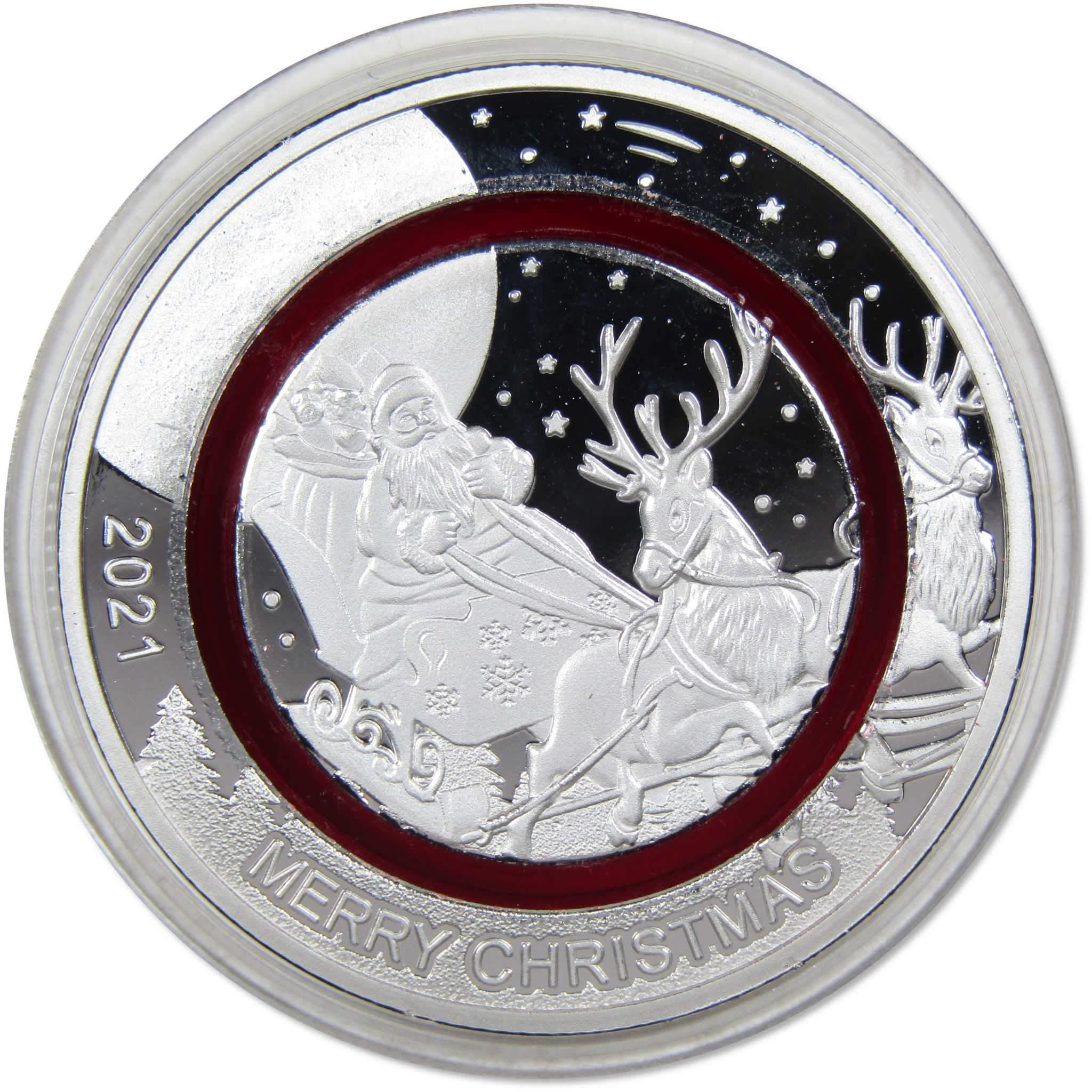 Christmas Glow Santa Claus Sleigh Silver Plated Half Dollar 2021 Fiji COA