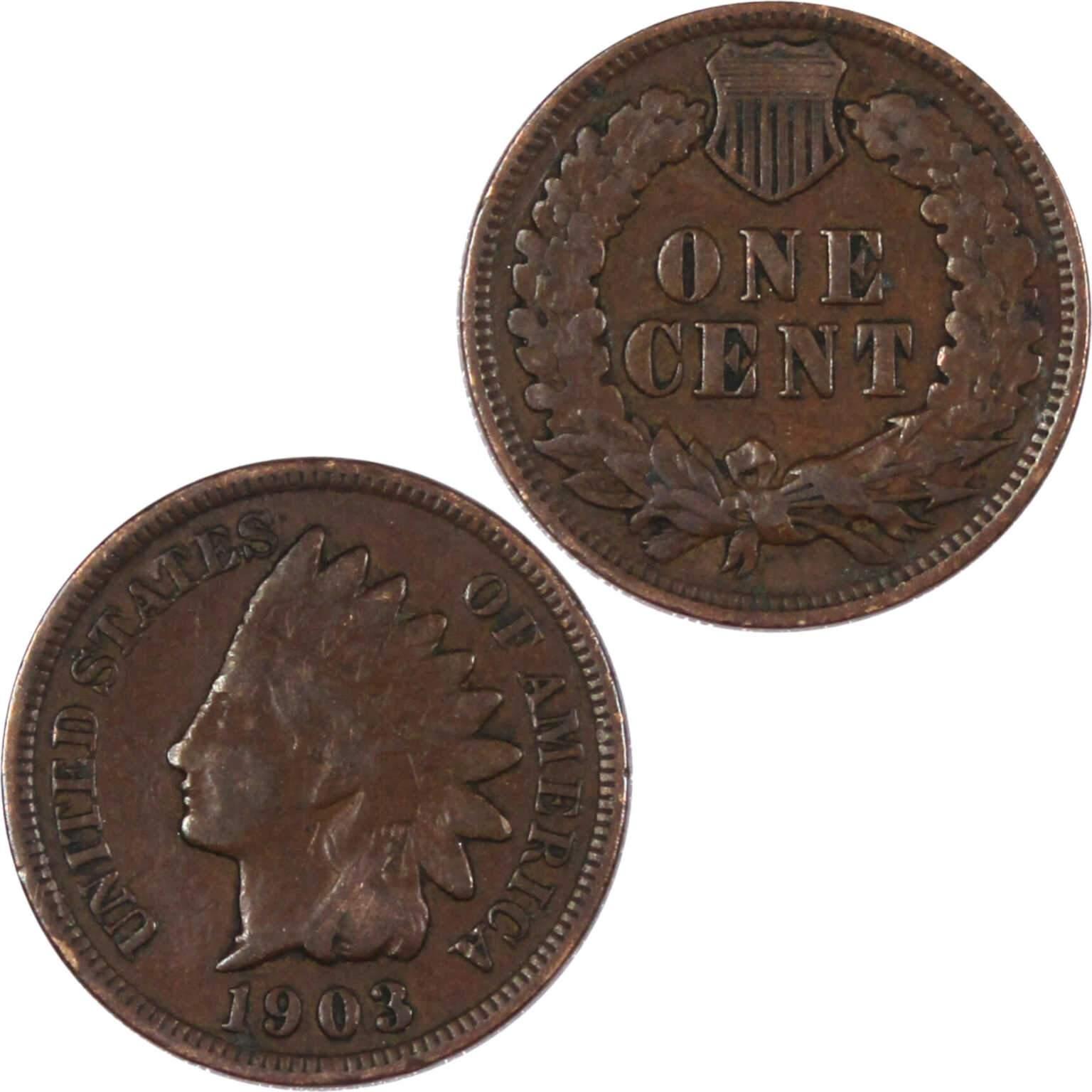 1903 Indian Head Cent VG Very Good Bronze Penny 1c Coin Collectible