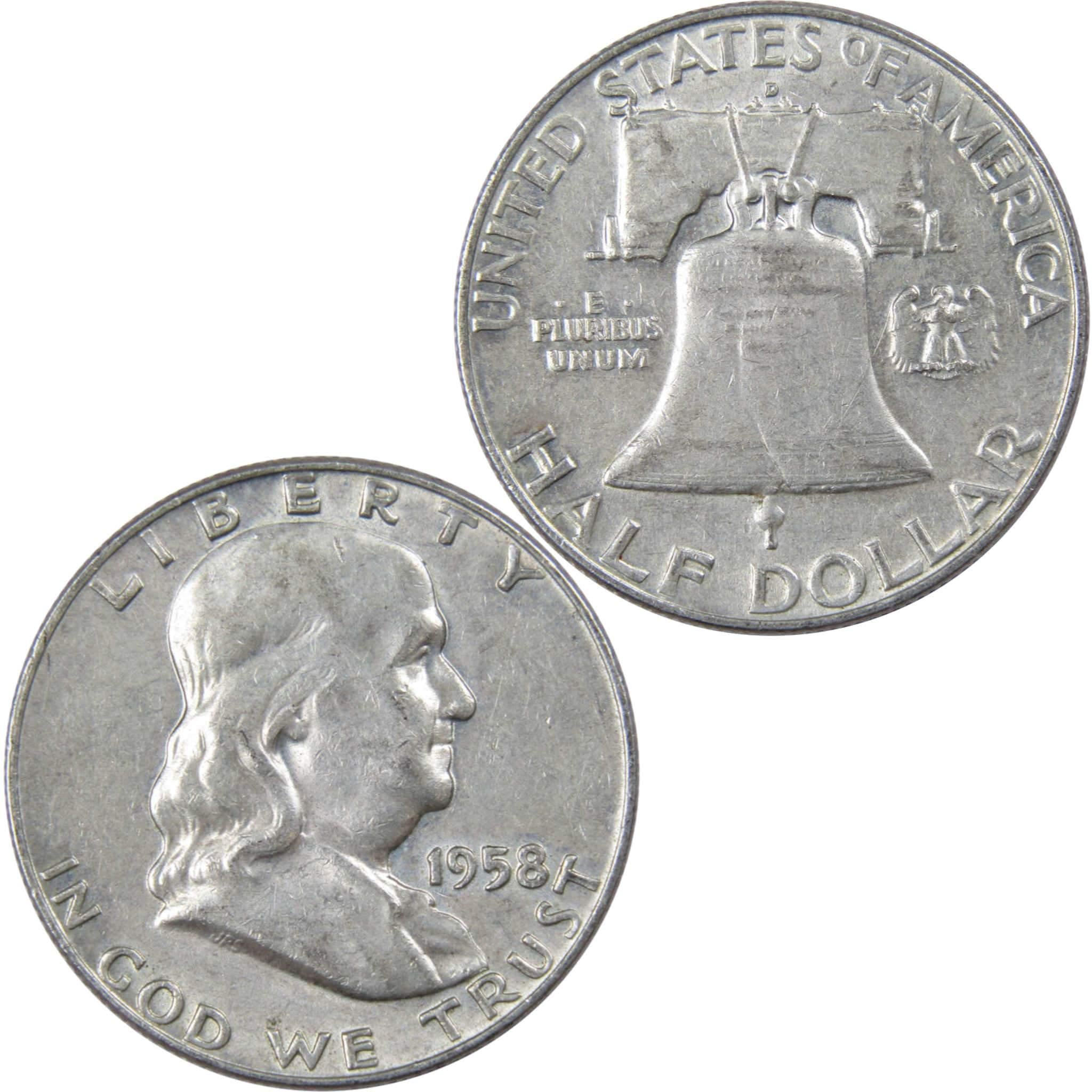 1958 D Franklin Half Dollar XF EF Extremely Fine 90% Silver 50c US Coin
