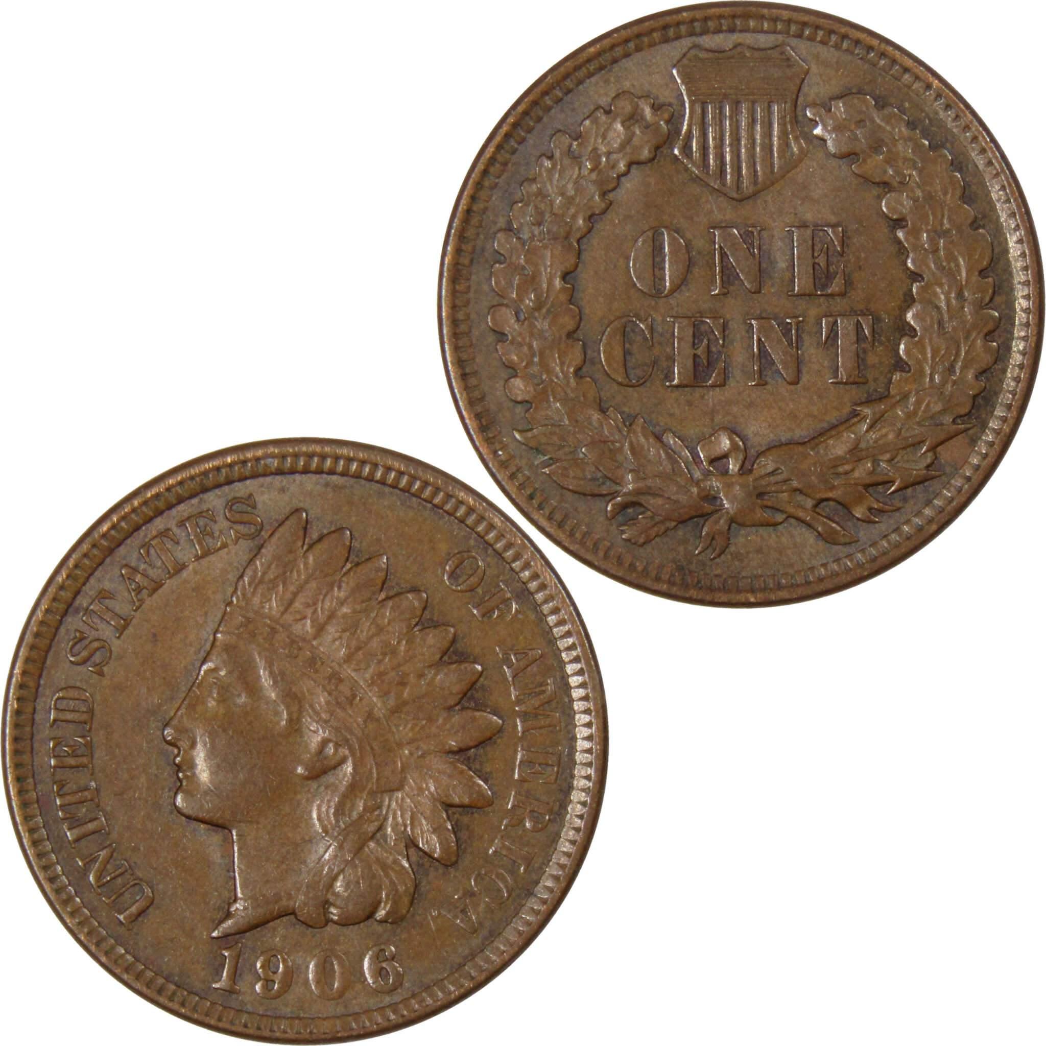 1906 Indian Head Cent AU About Uncirculated Bronze Penny 1c Coin Collectible