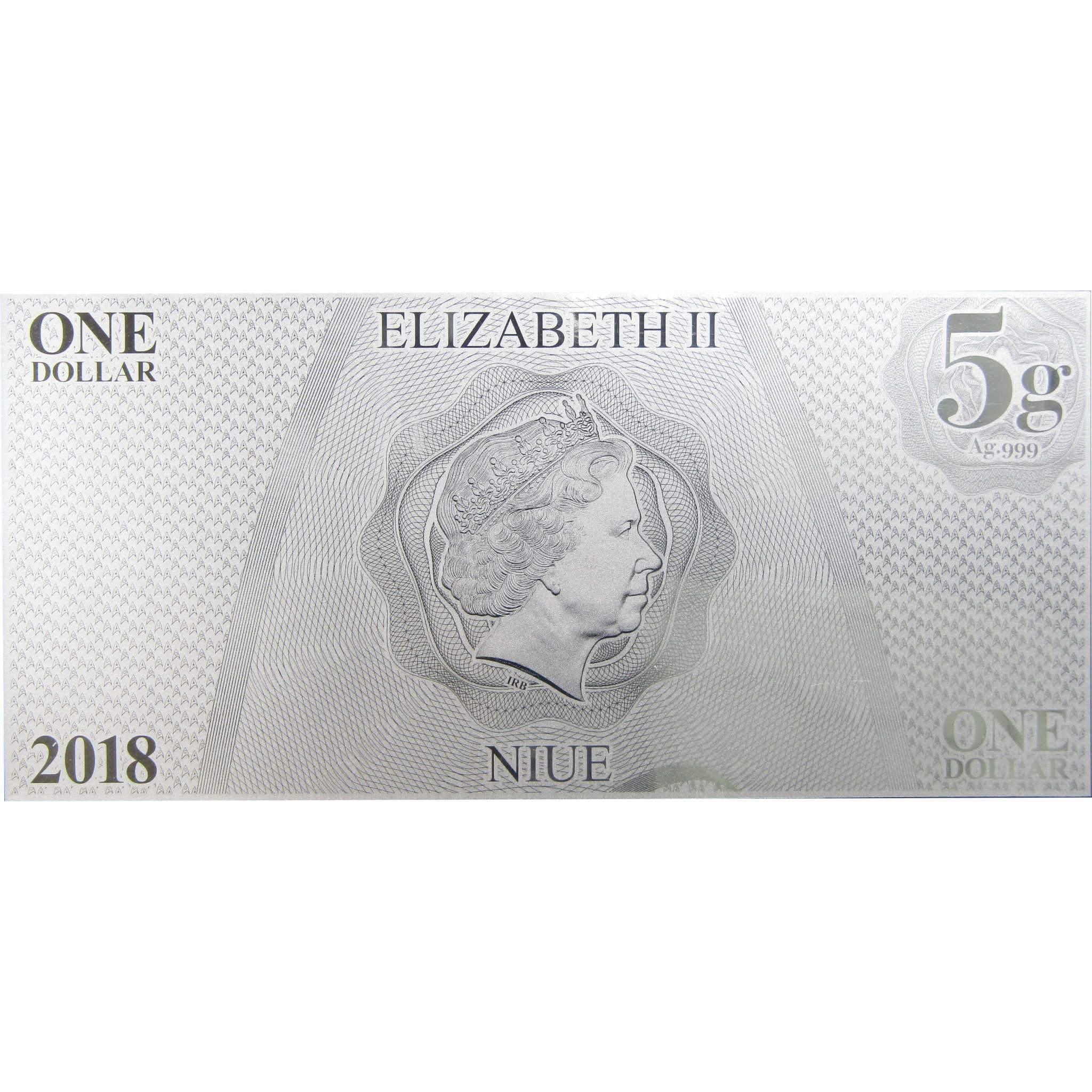 Star Trek Original Series Kirk 5g .999 Silver $1 Coin Note w/ Album 2018 Niue
