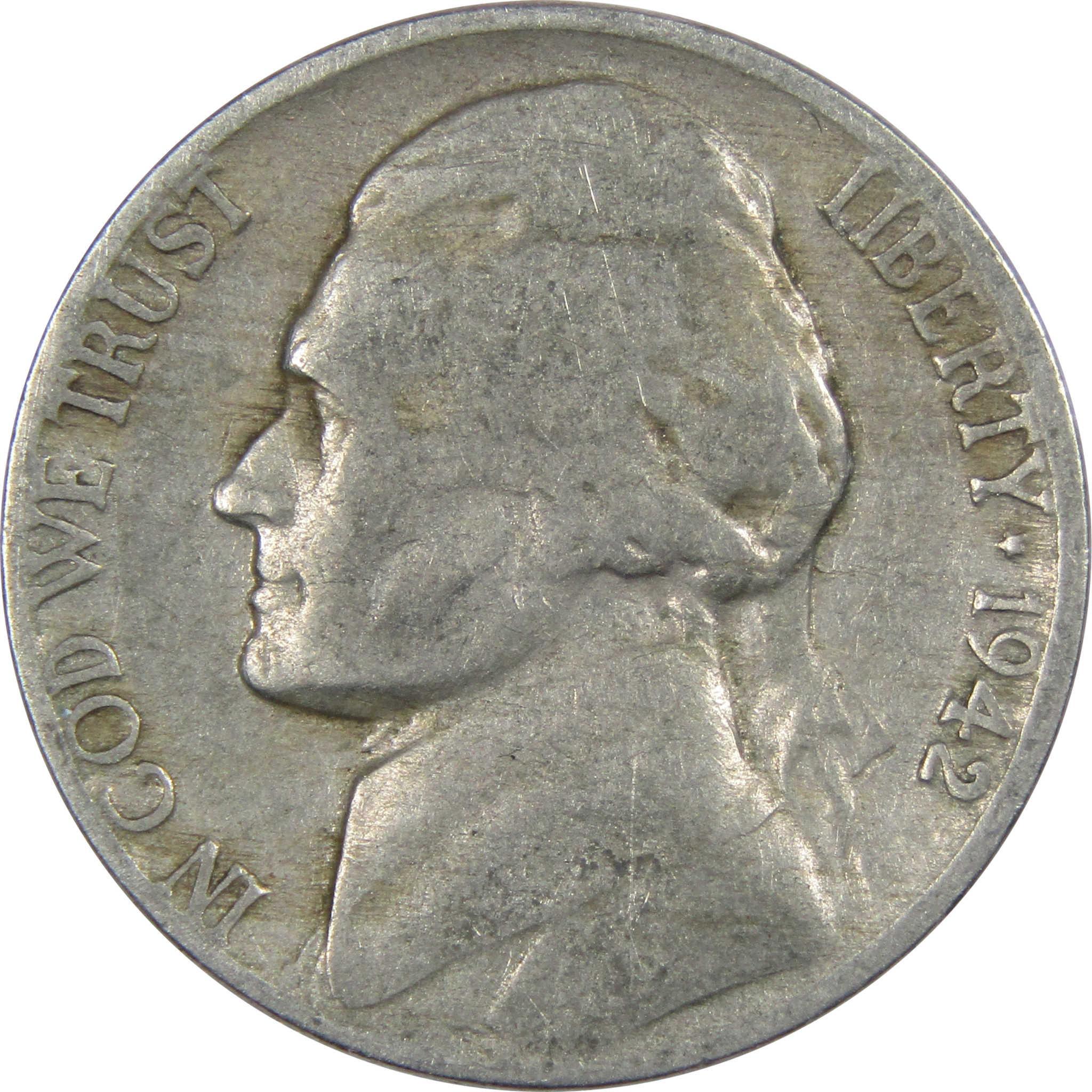 1942 Jefferson Nickel 5 Cent Piece AG About Good 5c US Coin Collectible