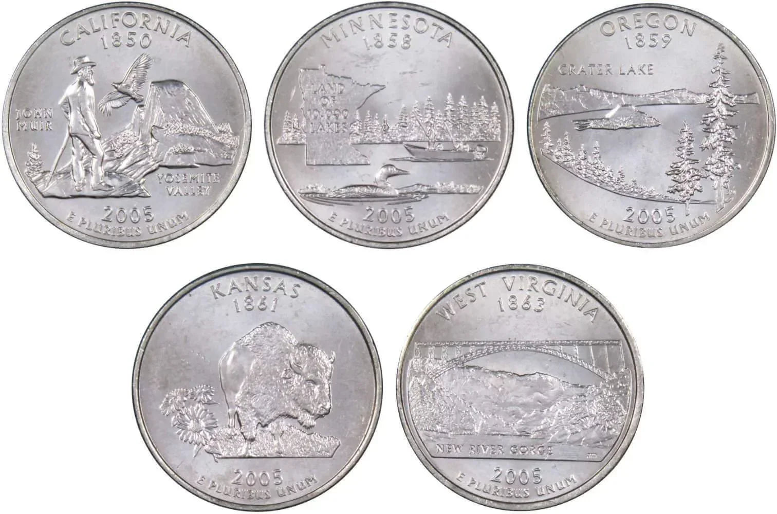 2005 P State Quarter 5 Coin Set BU Uncirculated Mint State 25c Collectible