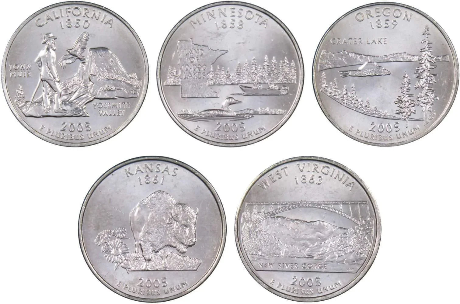 2005 P State Quarter 5 Coin Set BU Uncirculated Mint State 25c Collectible