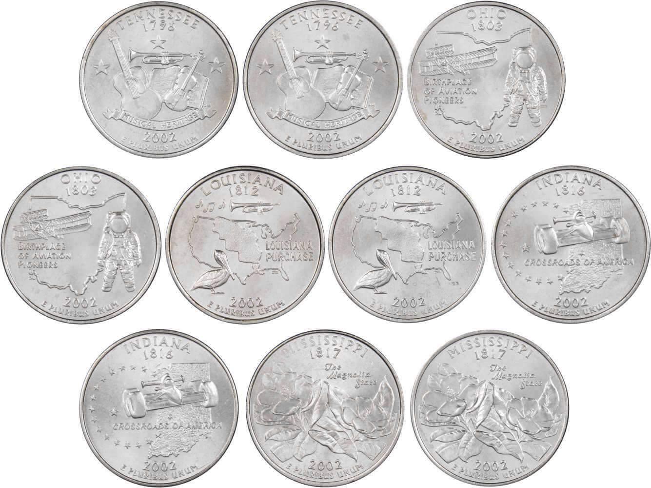 2002 P&D State Quarter 10 Coin Set BU Uncirculated Mint State 25c Collectible