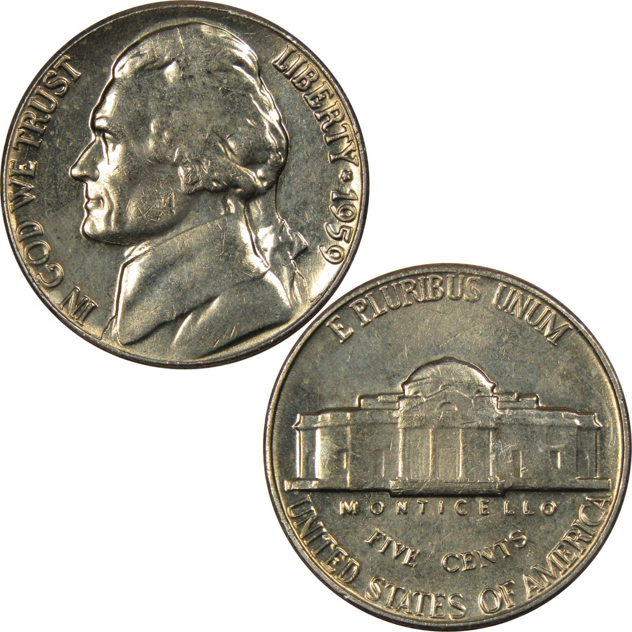 1959 Jefferson Nickel 5 Cent Piece BU Uncirculated Mint State 5c US Coin