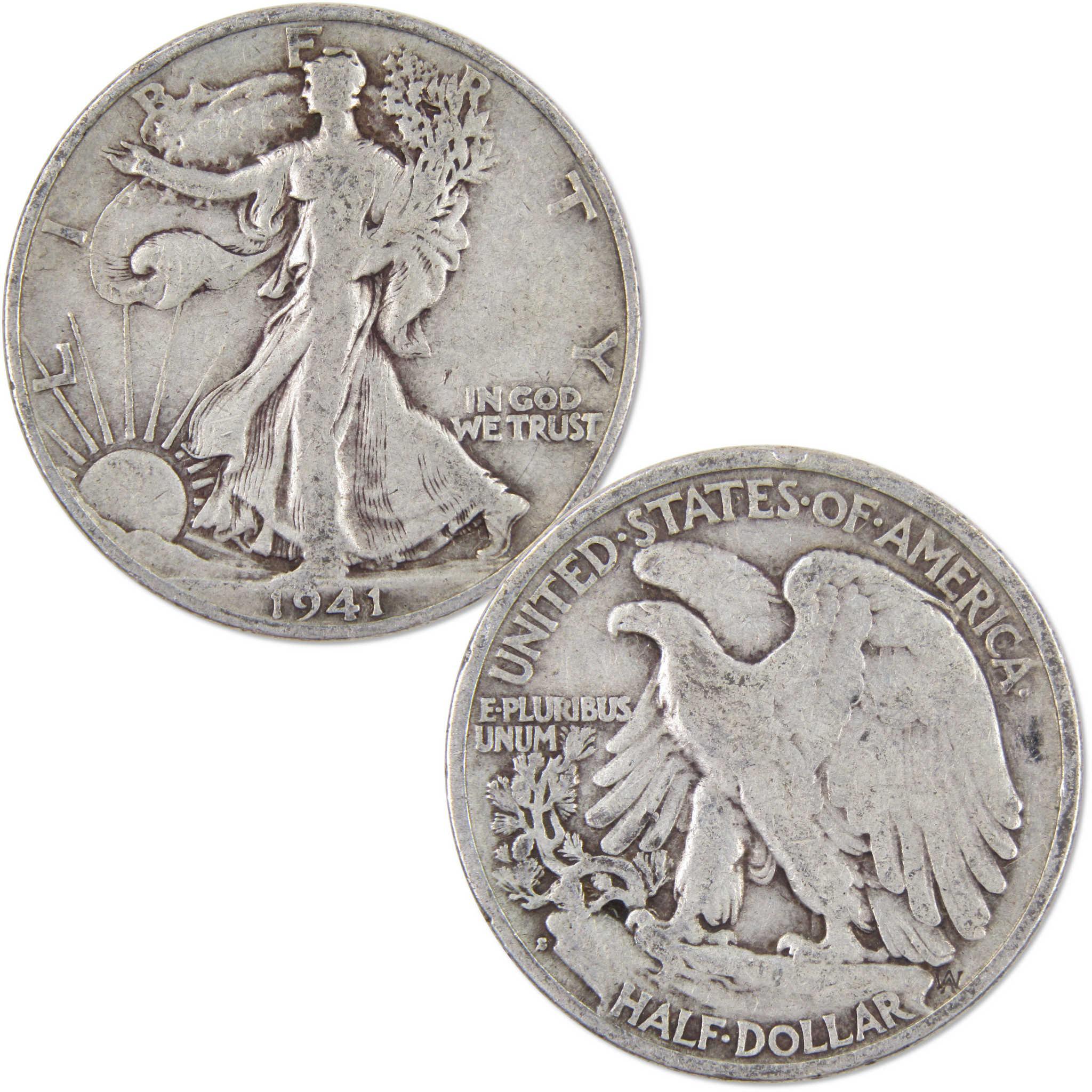 1941-1945 Liberty Walking Half Dollar 5 Coin Set AG About Good 90% Silver 50c