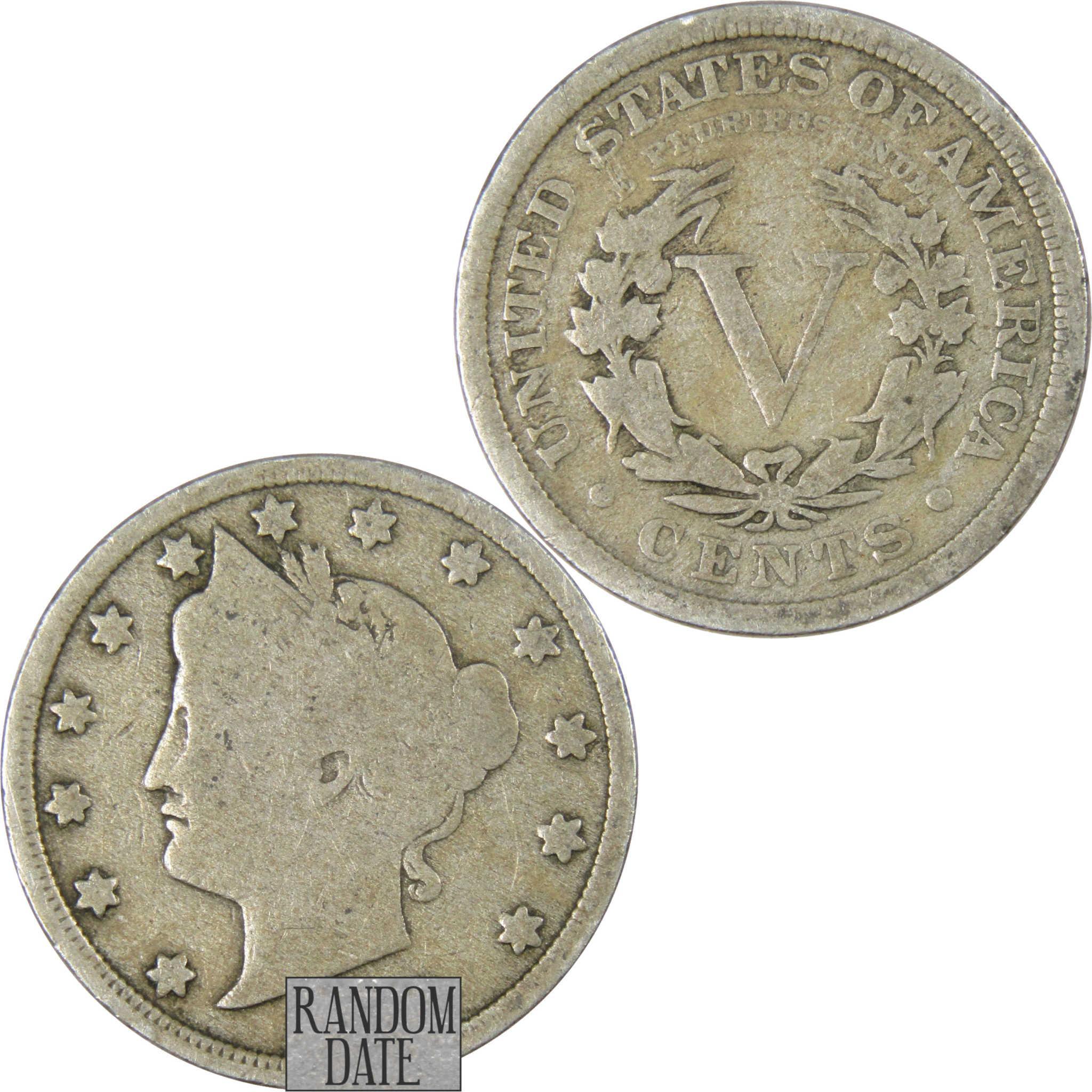 Liberty Head V Nickel 5 Cent Piece G Good Random Date 5c US Coin Collectible