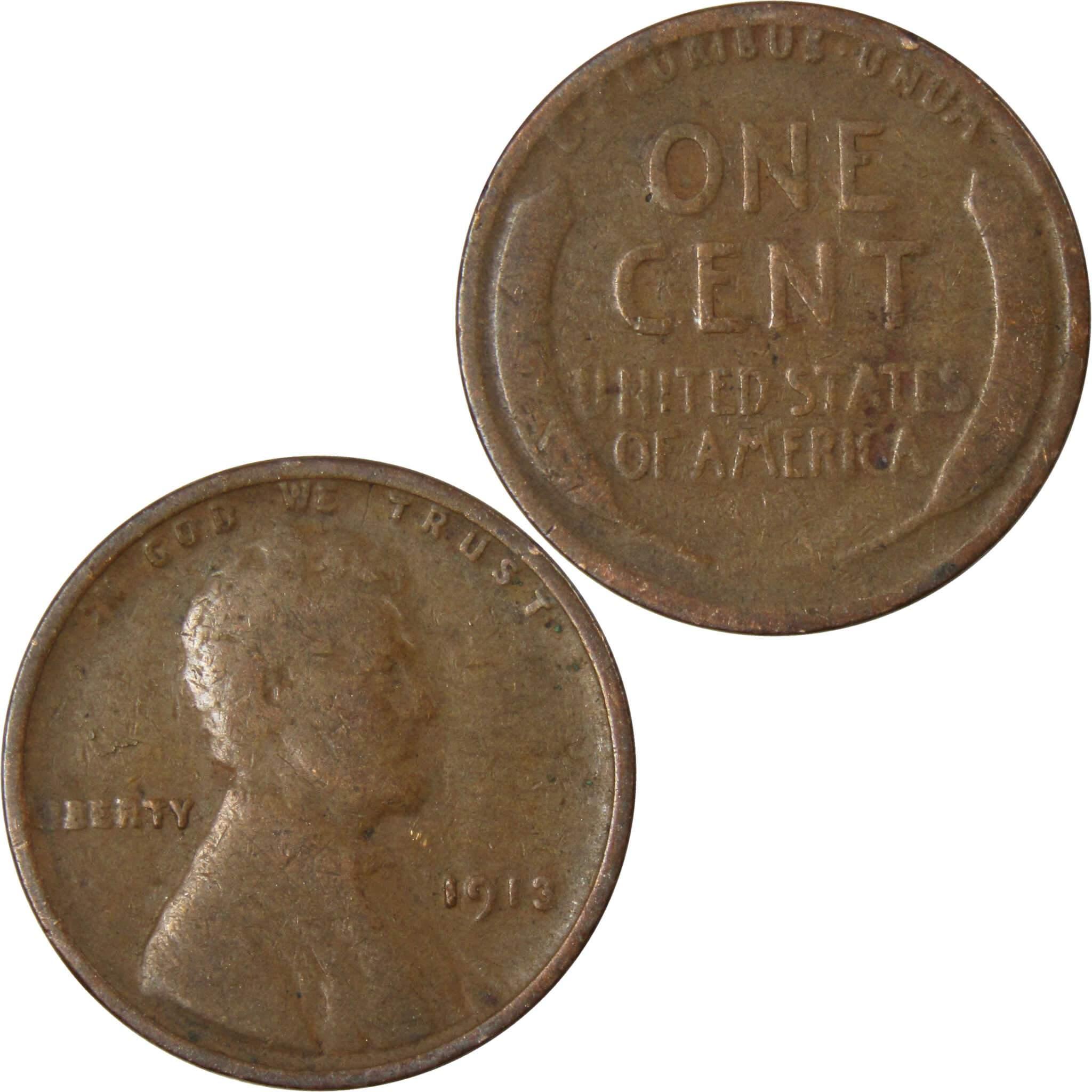 1913 Lincoln Wheat Cent AG About Good Bronze Penny 1c Coin Collectible