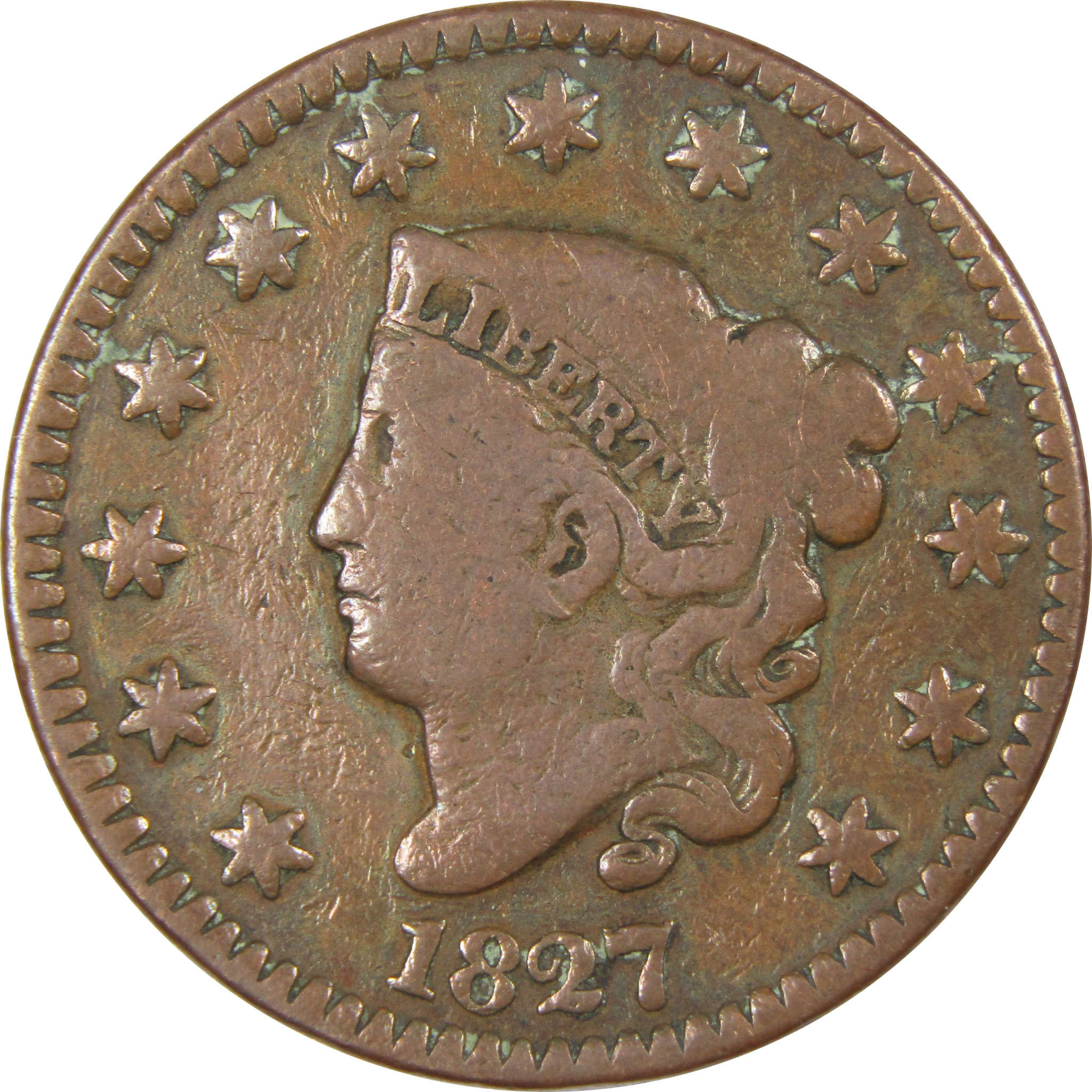 1827 Coronet Head Large Cent VG Very Good Copper Penny 1c SKU:IPC7135