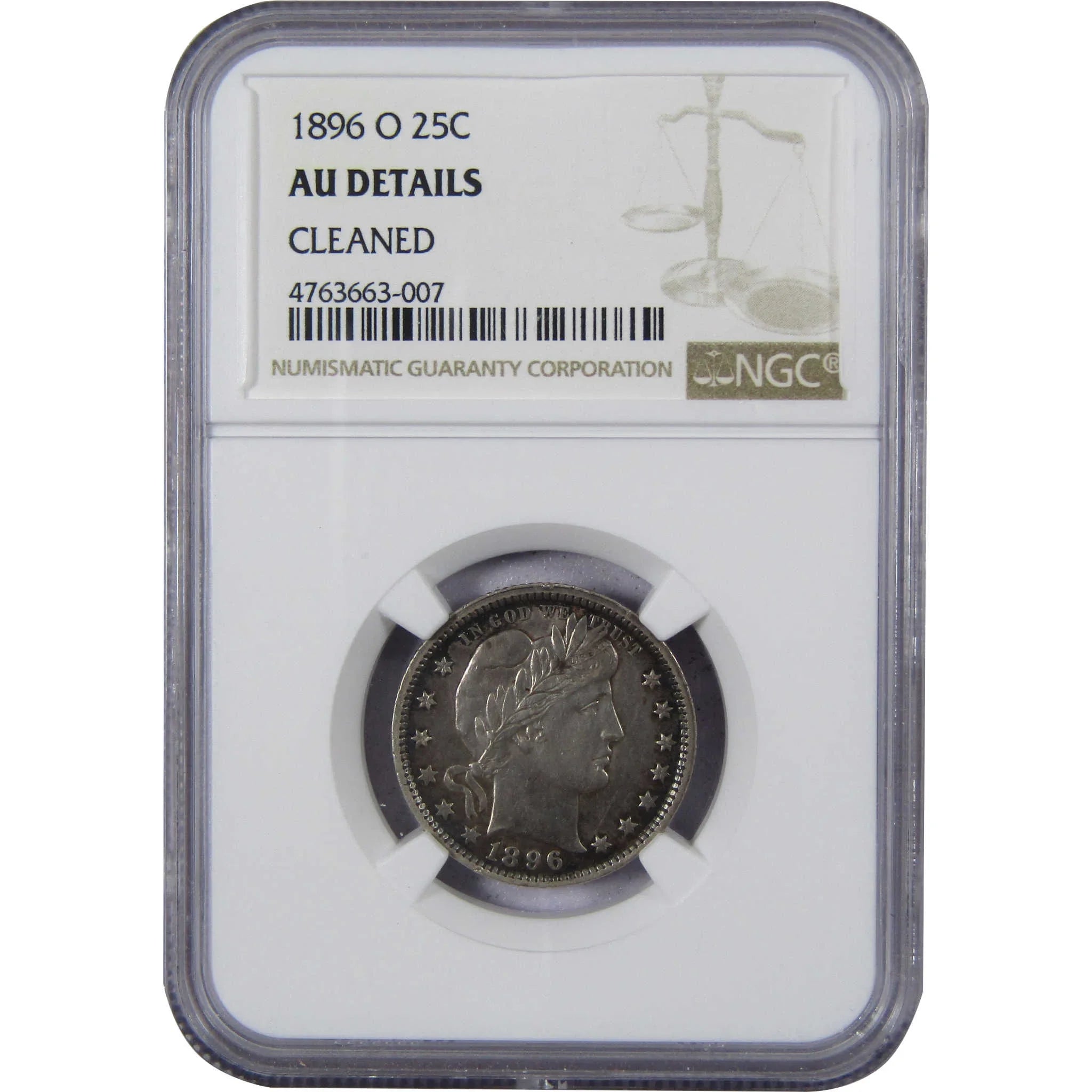 1896 O Barber Quarter About Uncirculated Details NGC Silver SKU:I1047