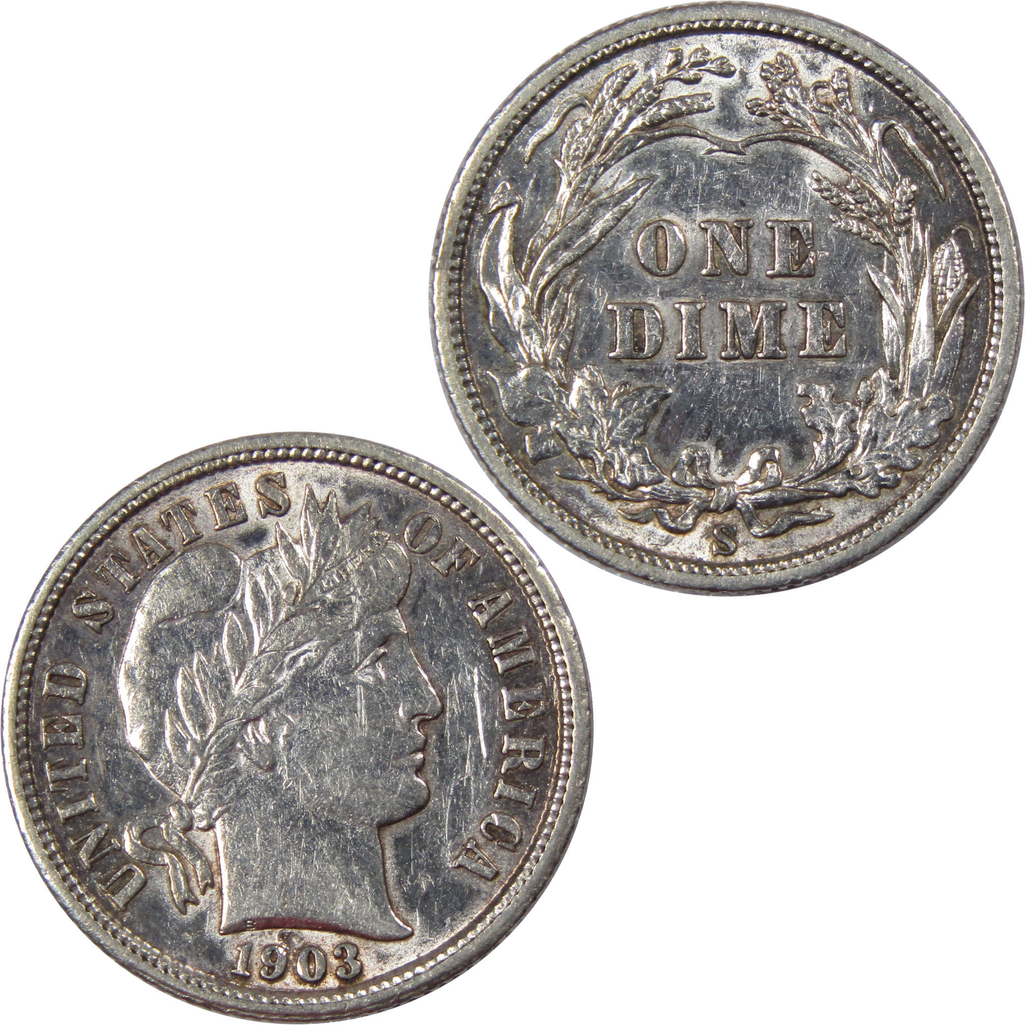 1903 S Barber Dime AU About Uncirculated Details Silver 10c SKU:I1044