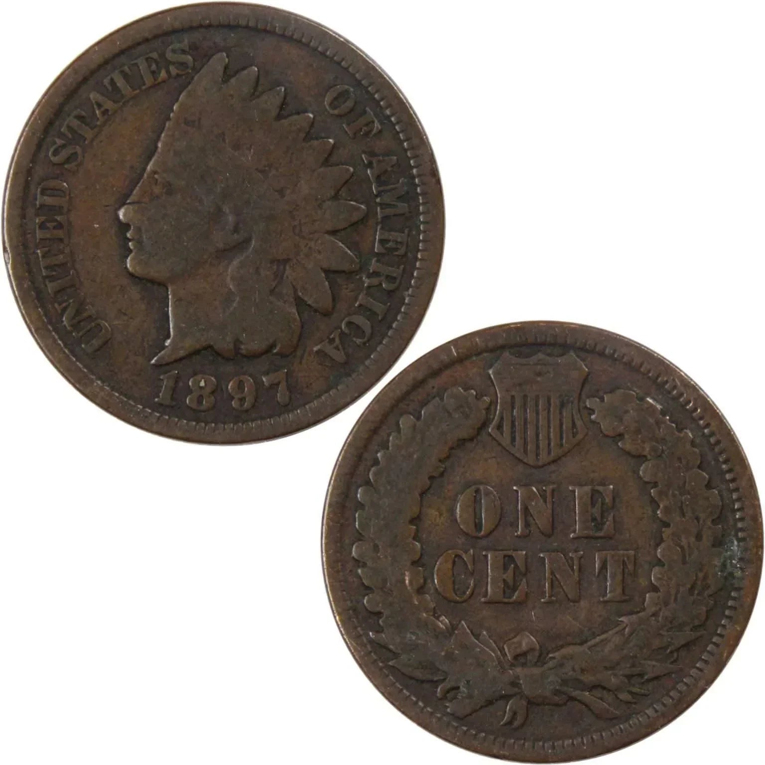1897 Indian Head Cent AG About Good Bronze Penny 1c Coin Collectible