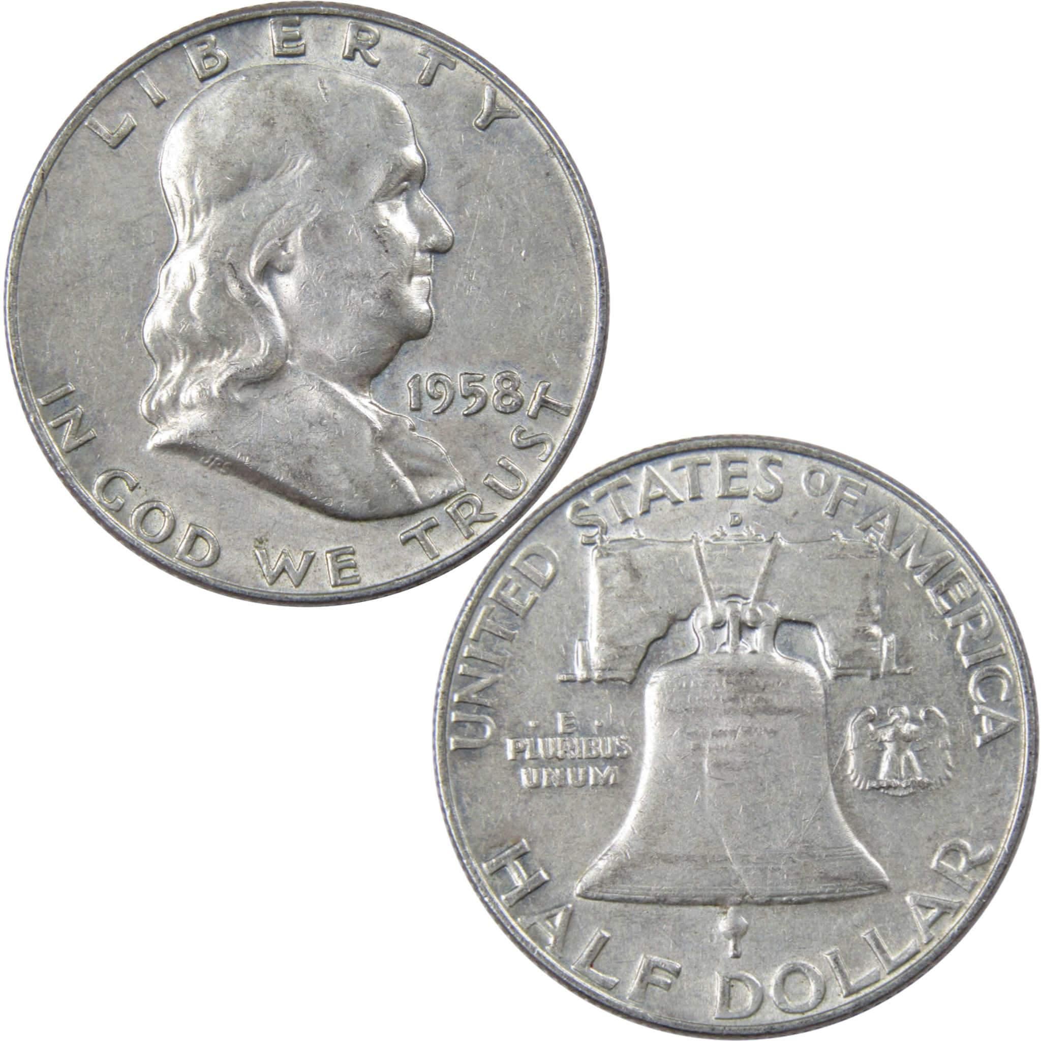 1958 D Franklin Half Dollar XF EF Extremely Fine 90% Silver 50c US Coin