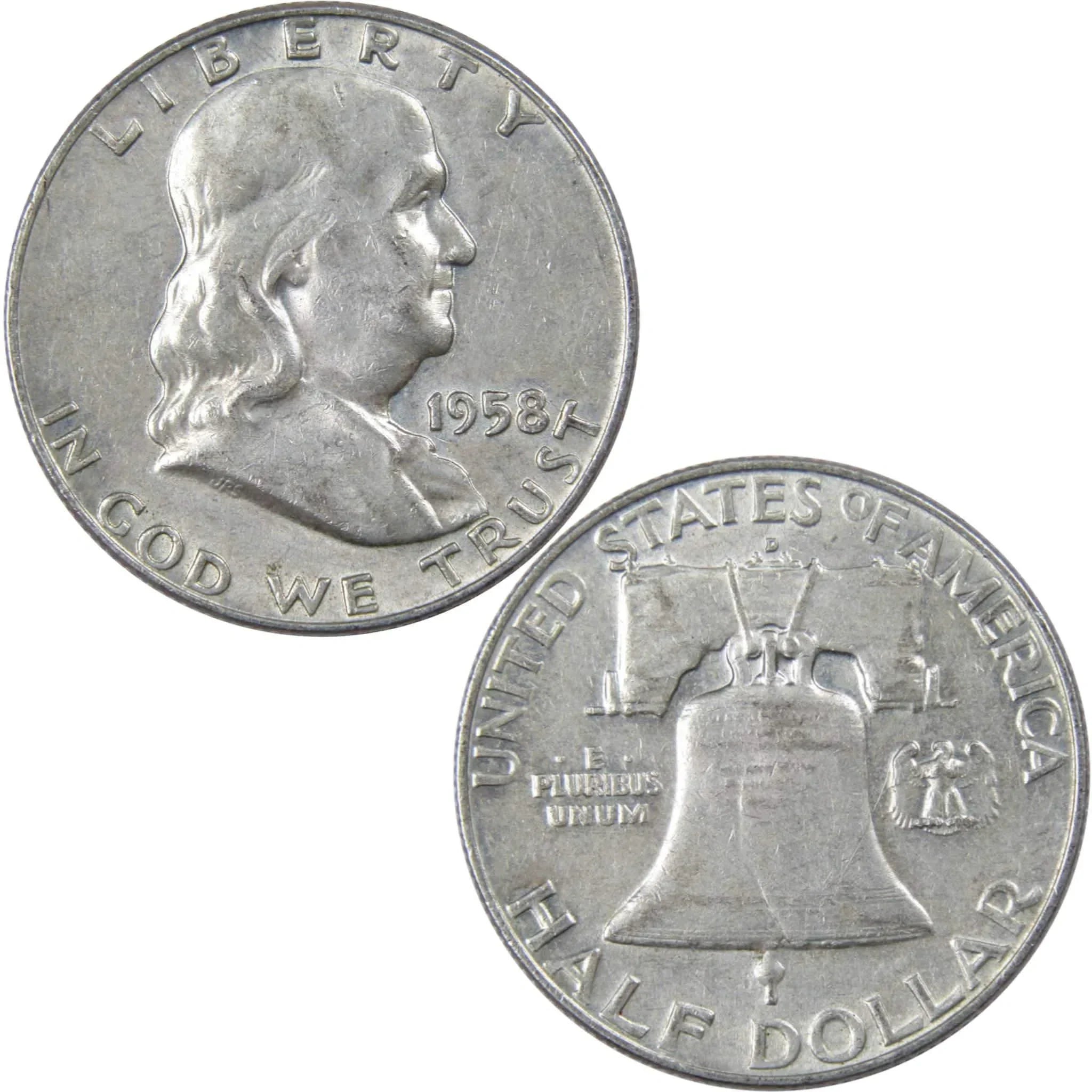 1958 D Franklin Half Dollar XF EF Extremely Fine 90% Silver 50c US Coin