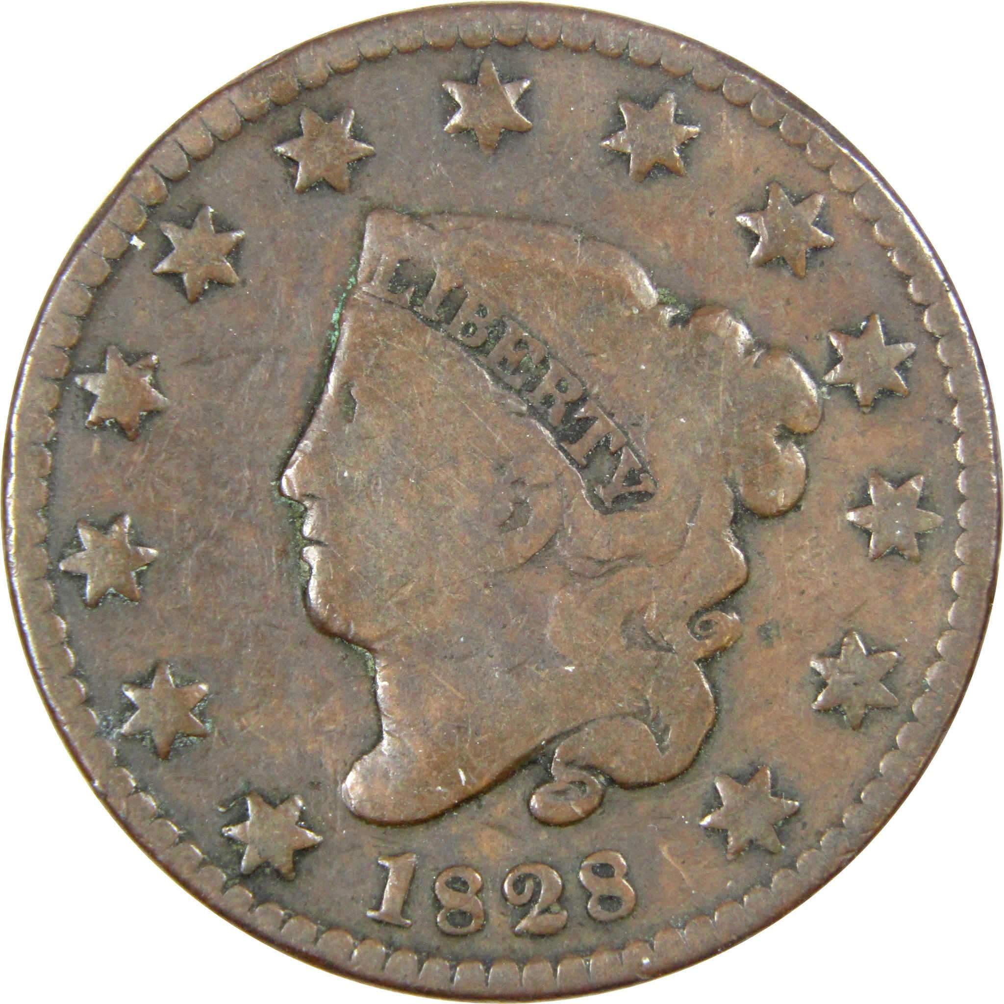 1828 Small Wide Date Coronet Head Large Cent G Good Copper SKU:IPC2082