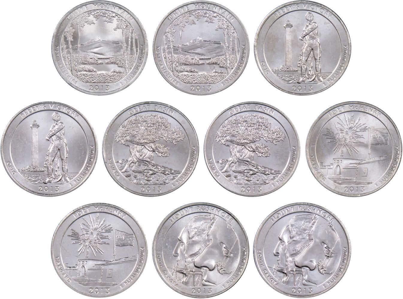 2013 P&D National Park Quarter 10 Coin Set Uncirculated Mint State 25c