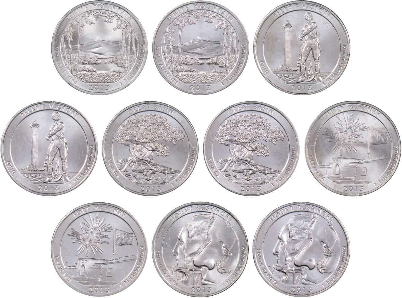 2013 P&D National Park Quarter 10 Coin Set Uncirculated Mint State 25c