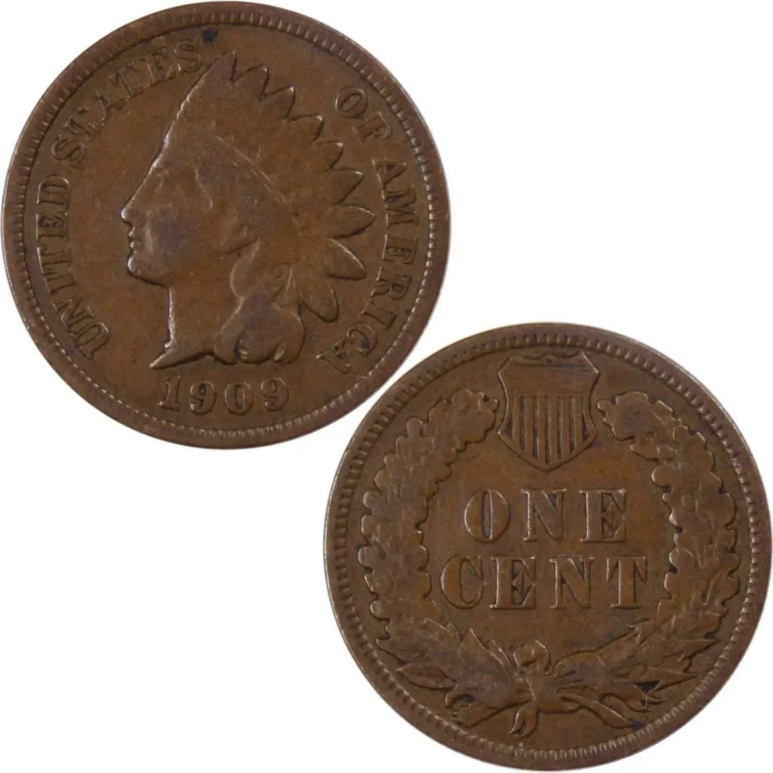 1909 Indian Head Cent AG About Good Bronze Penny 1c Coin Collectible